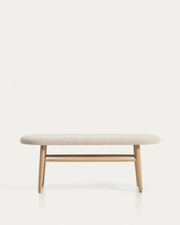 Panca Helda in ciniglia beige e rovere massello, FSC Mix Credit, 122 cm
