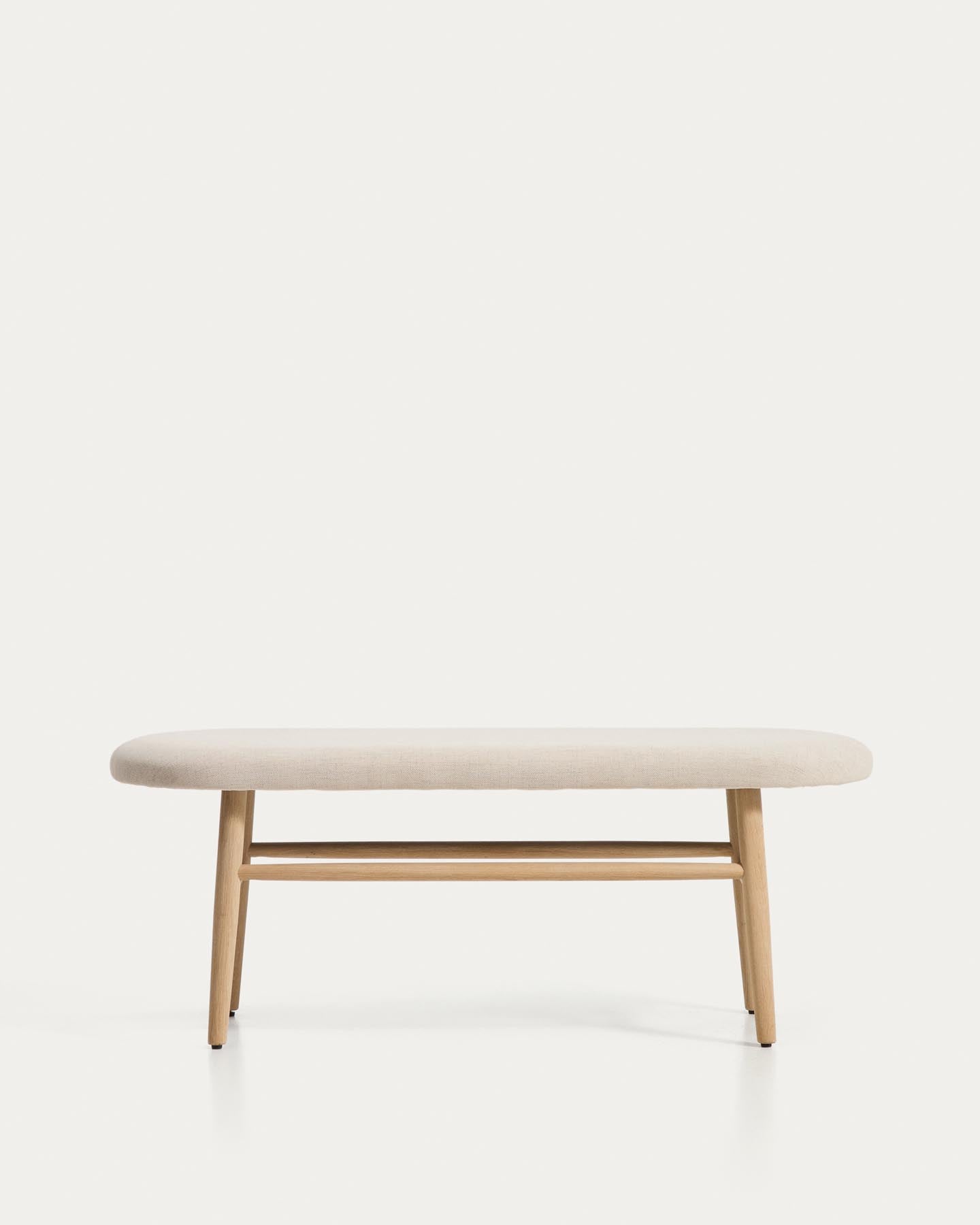 Bank Helda in beiger Chenille und massivem Eichenholz, FSC Mix Credit, 122 cm  in Beige präsentiert im Onlineshop von KAQTU Design AG. Sitzbank ist von Kave Home
