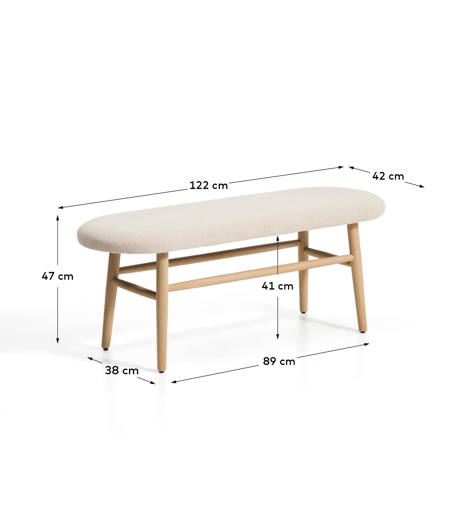Bank Helda in beiger Chenille und massivem Eichenholz, FSC Mix Credit, 122 cm  in Beige präsentiert im Onlineshop von KAQTU Design AG. Sitzbank ist von Kave Home