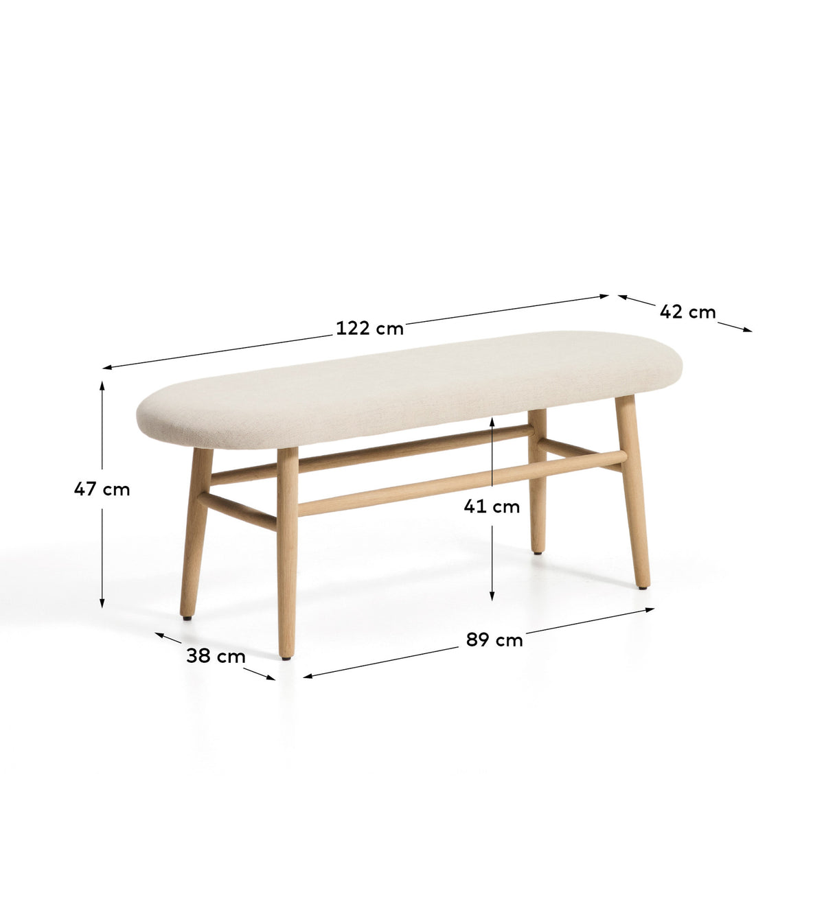 Bank Helda in beiger Chenille und massivem Eichenholz, FSC Mix Credit, 122 cm in Beige präsentiert im Onlineshop von KAQTU Design AG. Sitzbank ist von Kave Home
