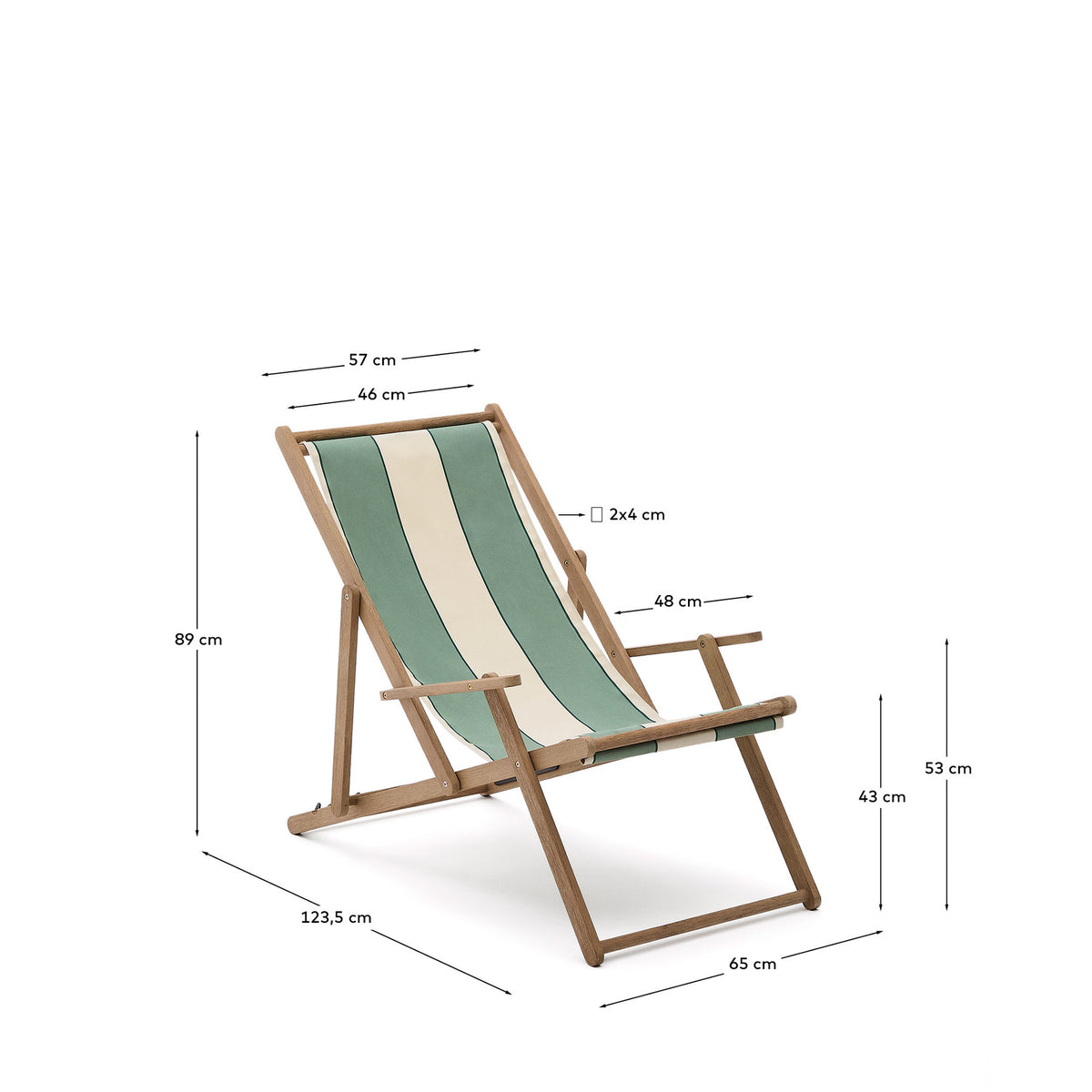 Grün-beige gestreifter klappbarer Outdoor-Liegestuhl Vilara aus massivem Akazienholz, FSC 100% in Grün, Weiss, Braun präsentiert im Onlineshop von KAQTU Design AG. Liegestuhl ist von Kave Home