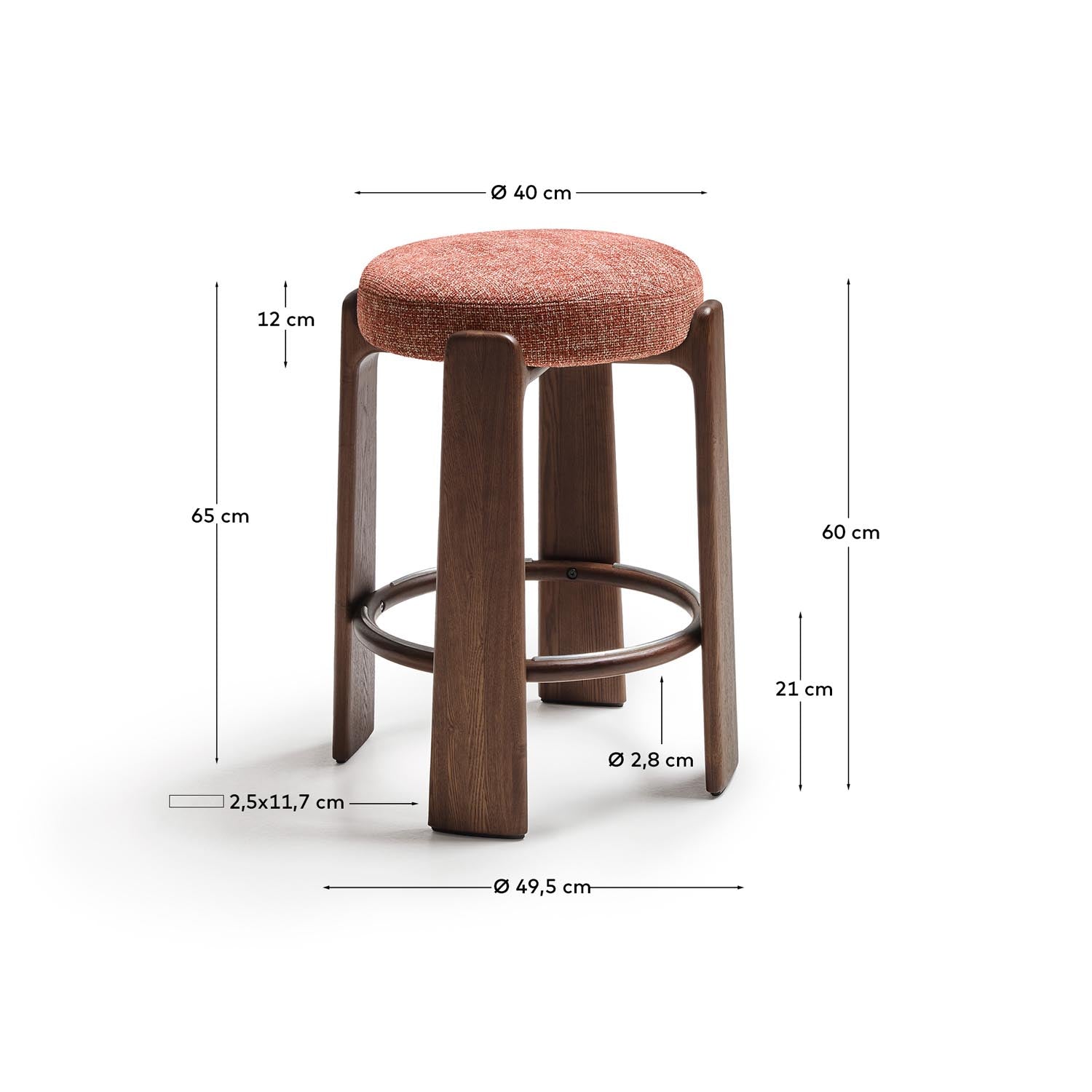 Hocker Granite: Eleganter Hocker aus recycelter Chenille und massivem Eschenholz, 65 cm hoch, perfekt für stilvolle und nachhaltige Wohnräume.