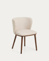 Ciselia chair in beige chenille with solid ash wood legs with walnut-colored finish