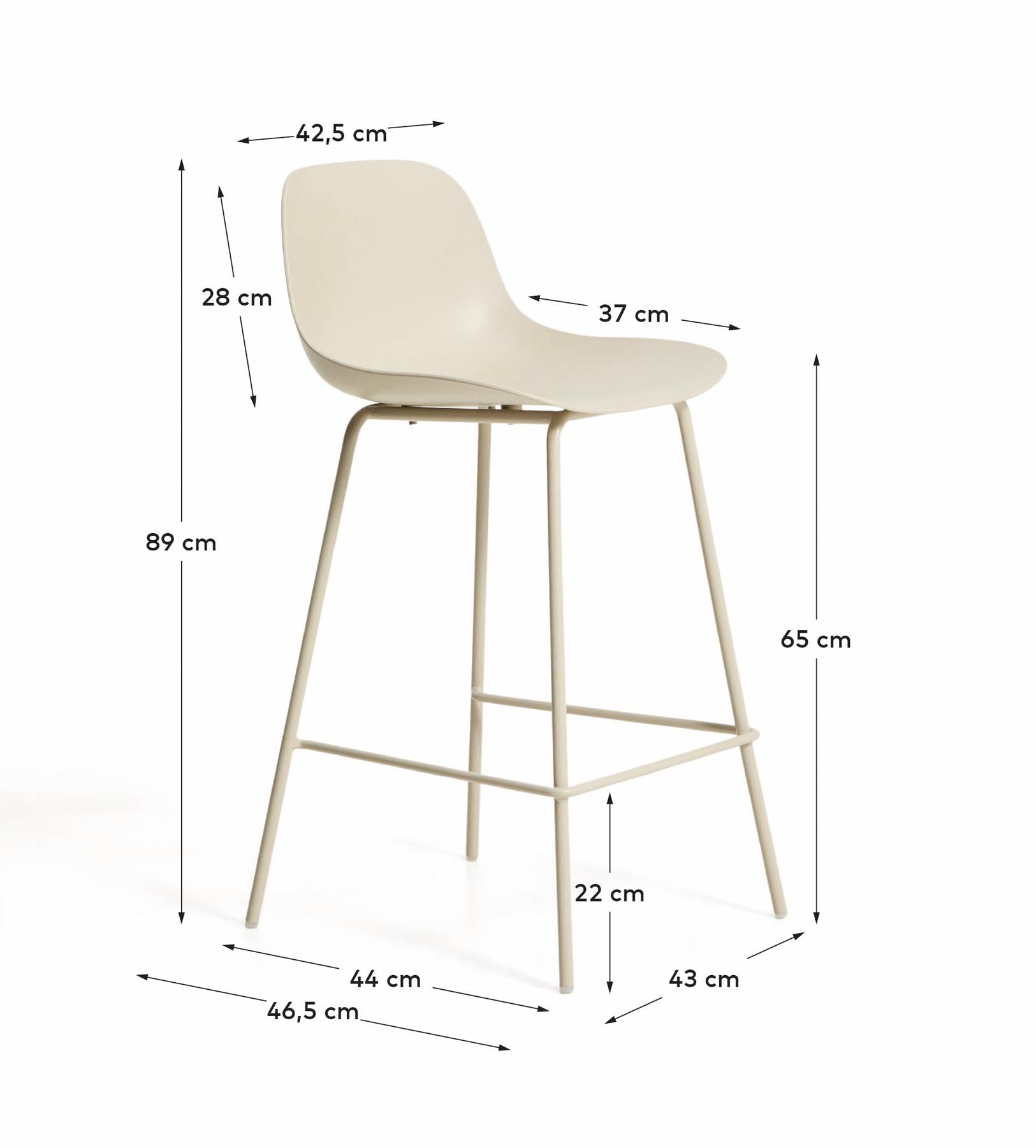 Beiger Hocker Altea mit Stahlbeinen mit beigem Finish, 65 cm in Beige präsentiert im Onlineshop von KAQTU Design AG. Barhocker ist von Kave Home