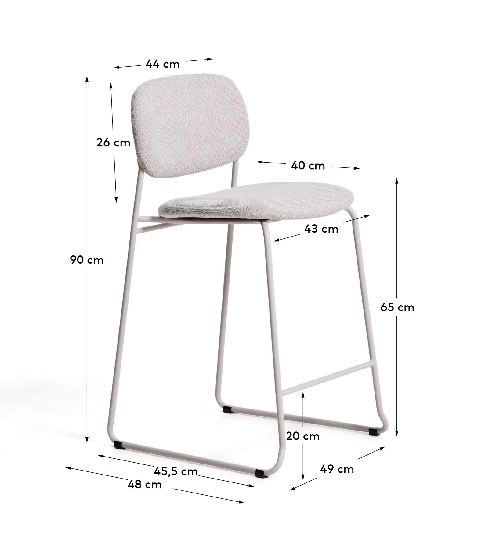 Stapelbarer Hocker Meli mit beiger Chenille und Beinen aus beigem Metall, FSC Mix Credit, 65 cm in Beige präsentiert im Onlineshop von KAQTU Design AG. Barhocker ist von Kave Home