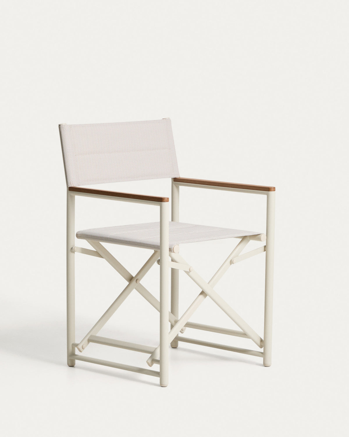 Outdoor-Klappstuhl Tisno aus ecrufarbenem Aluminium und ecrufarbenem Texteline in Ecru, Beige, Weiss präsentiert im Onlineshop von KAQTU Design AG. Gartenstuhl mit Armlehnen ist von Kave Home