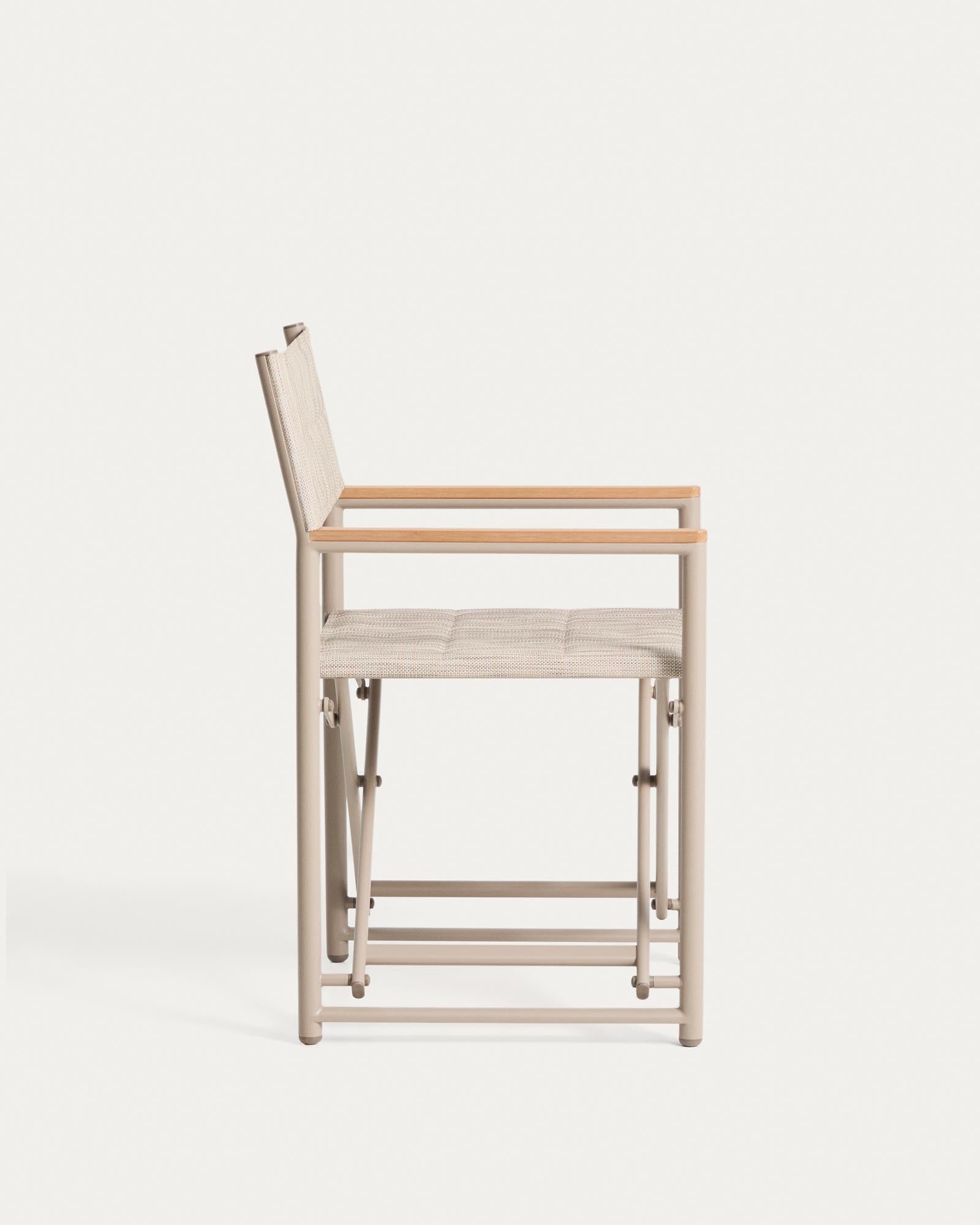 Eleganter Outdoor-Klappstuhl Tisno in taupe, gefertigt aus robustem Aluminium und atmungsaktivem Texteline, perfekt für den Garten oder die Terrasse.