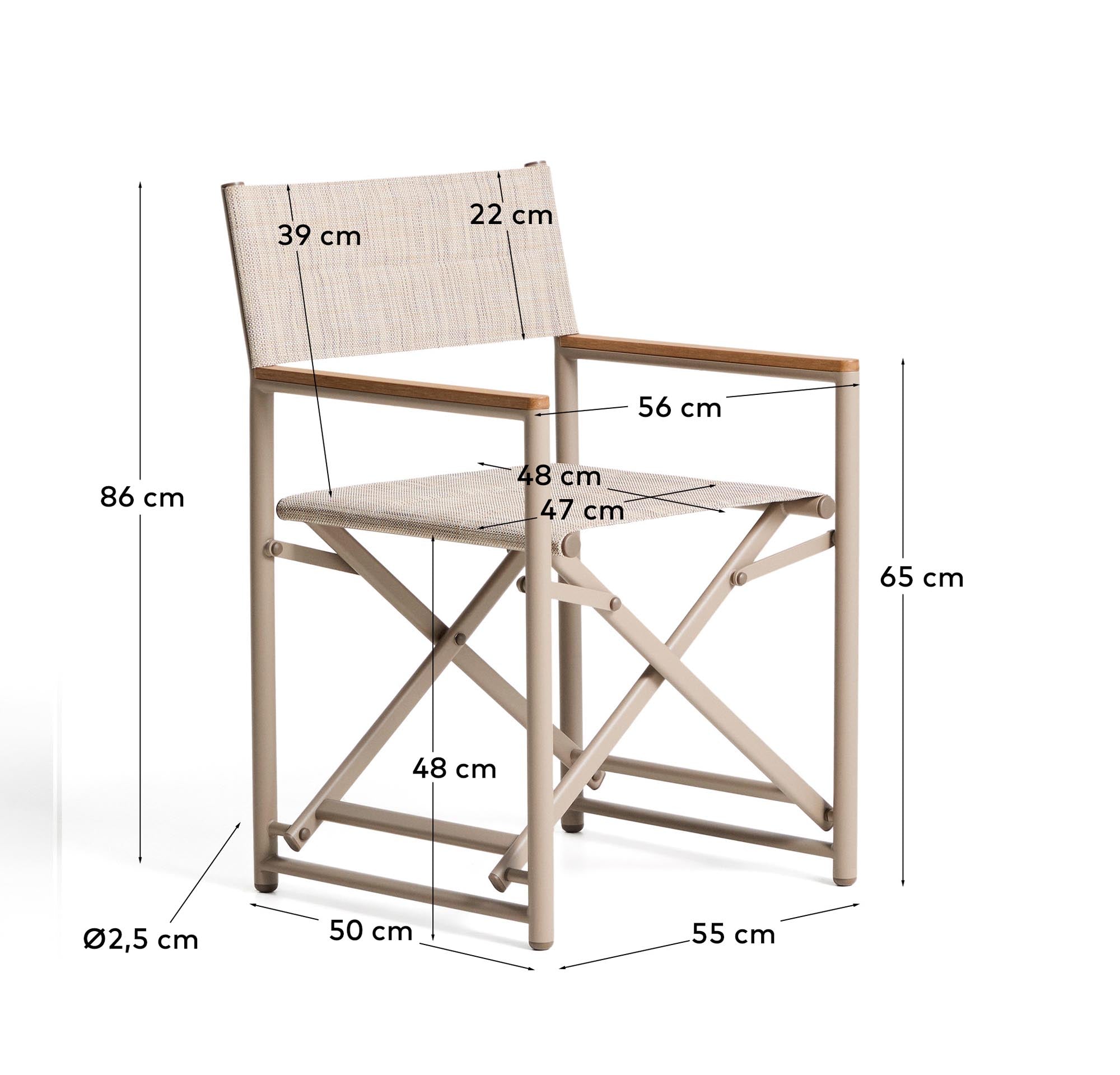 Stylischer Klappstuhl Tisno in taupe, aus leichtem Aluminium und strapazierfähigem Texteline, ideal für entspannte Stunden im Freien.