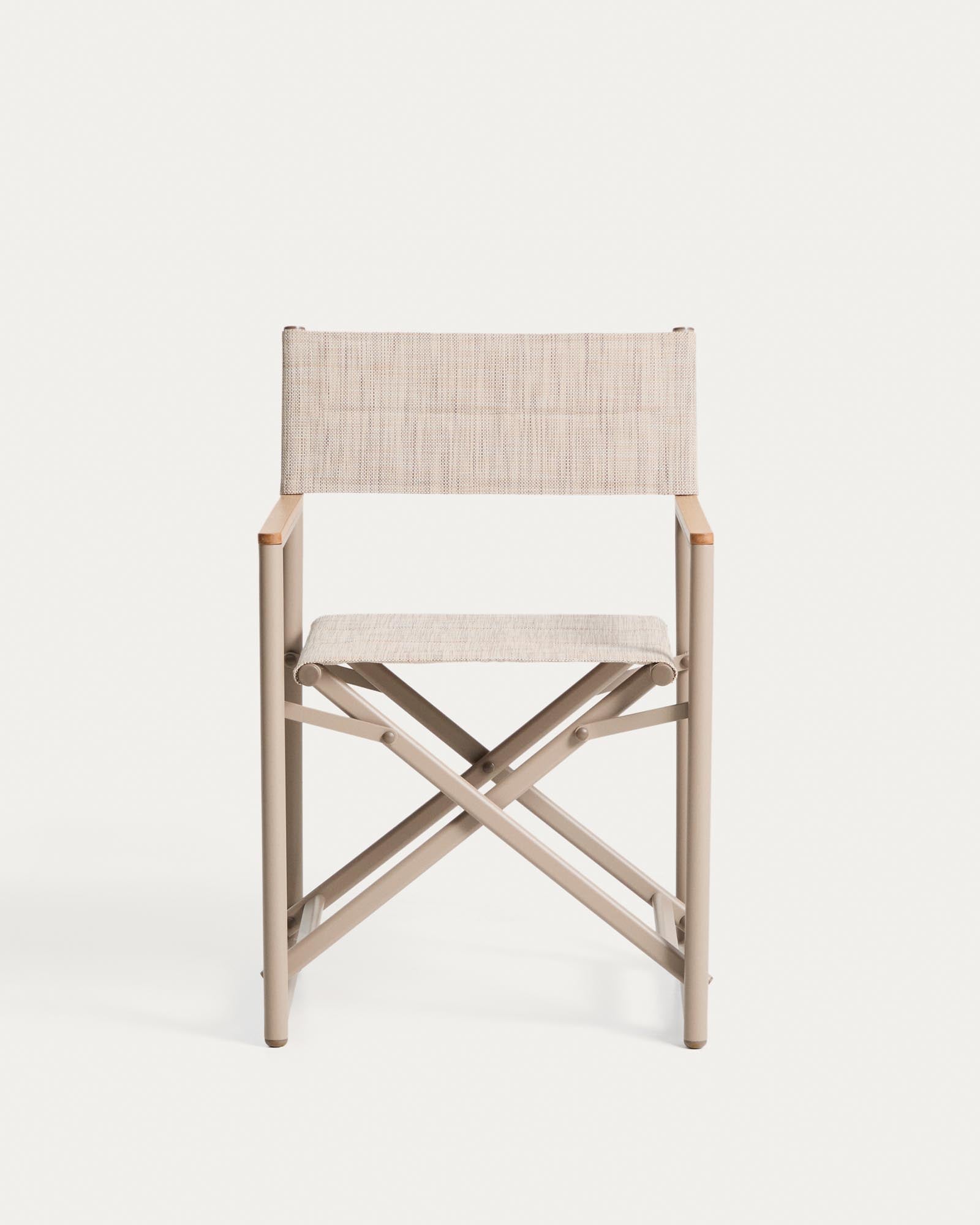 Stylischer Klappstuhl Tisno in taupe, aus leichtem Aluminium und strapazierfähigem Texteline, ideal für entspannte Stunden im Garten.