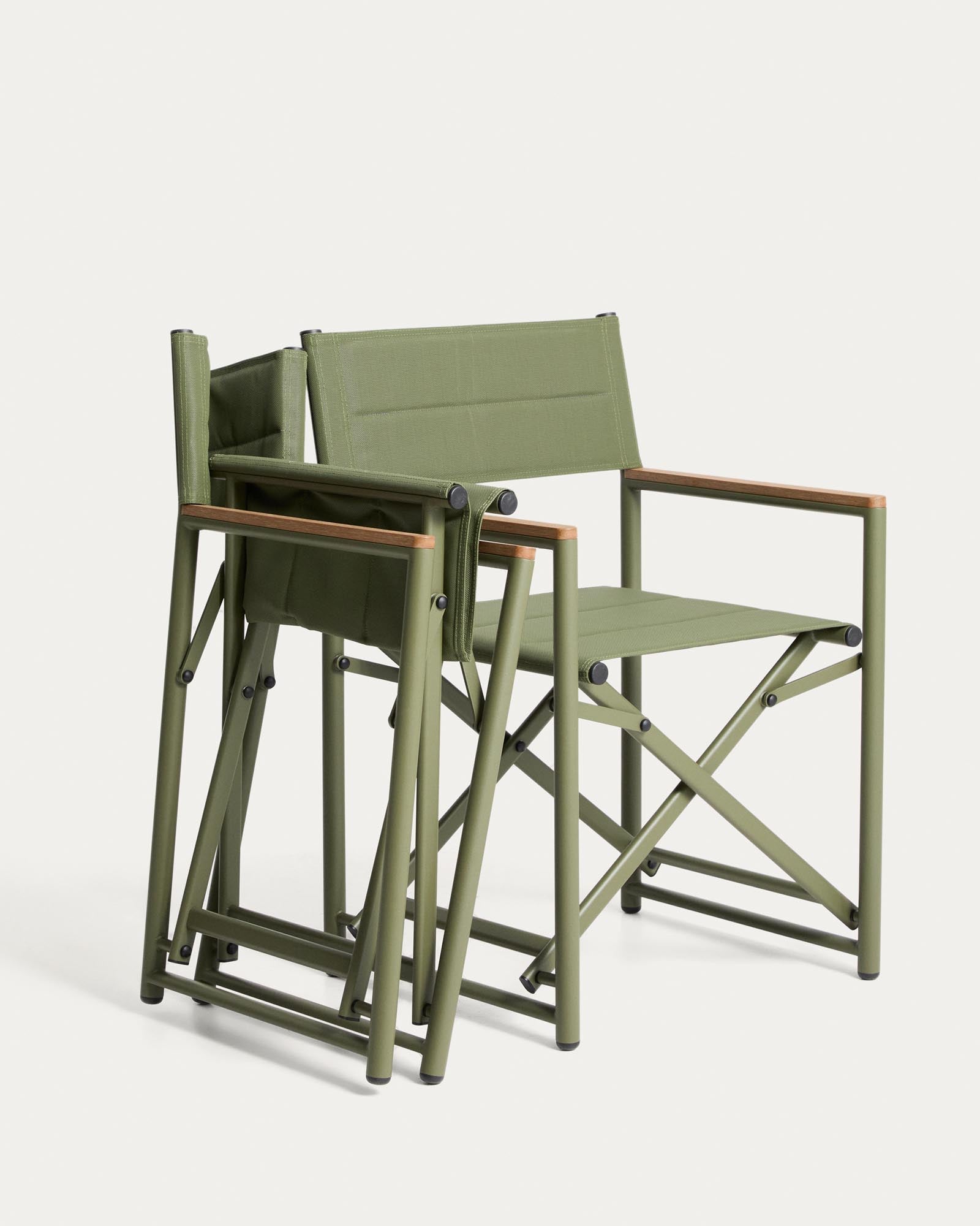 Stylischer Outdoor-Klappstuhl Tisno in elegantem Grün, gefertigt aus robustem Aluminium und pflegeleichtem Textiline, ideal für Garten und Terrasse.