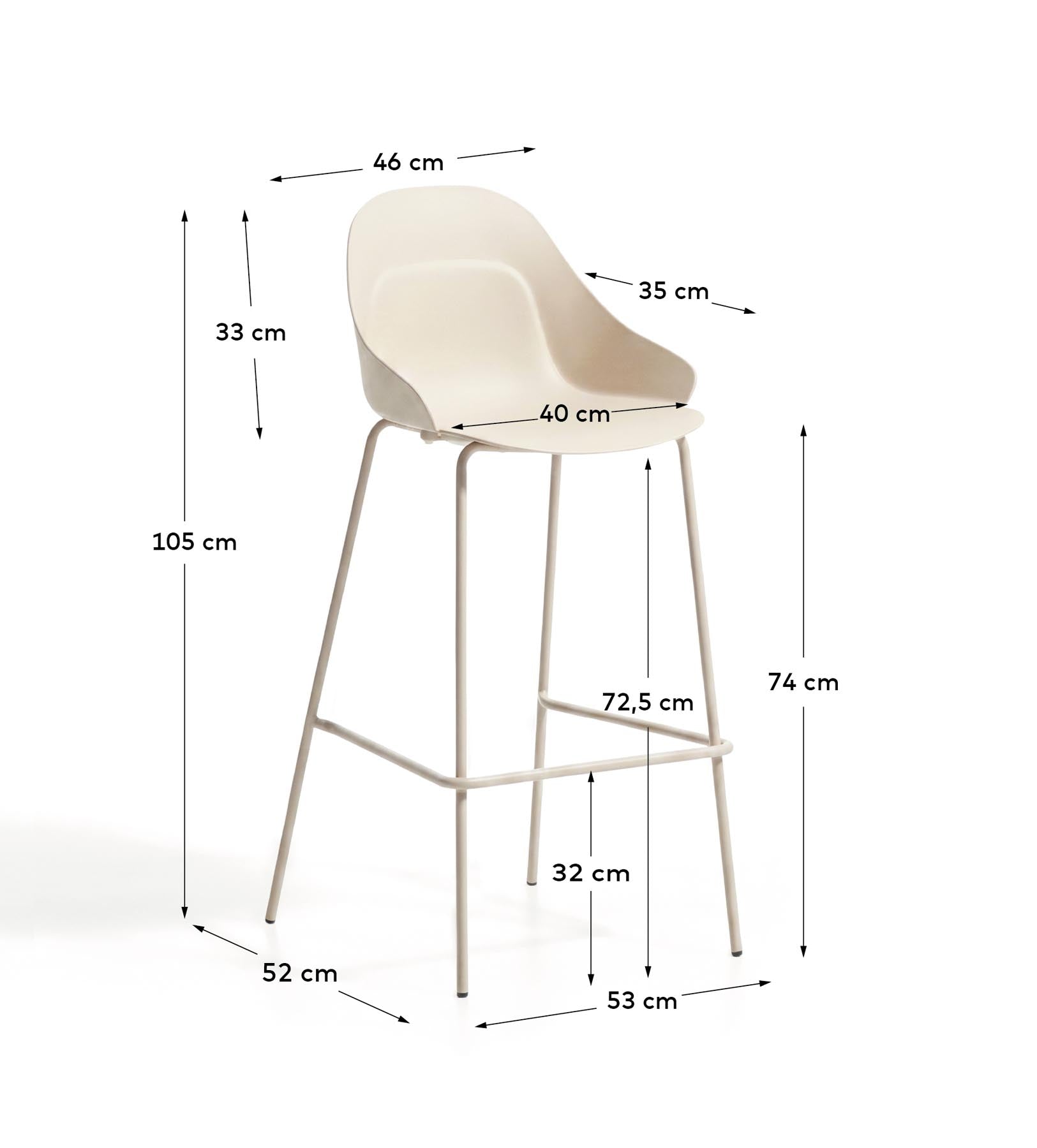Hocker Sanile mit Stahlbeinen mit beigem Finish, 74 cm in Beige präsentiert im Onlineshop von KAQTU Design AG. Barhocker ist von Kave Home