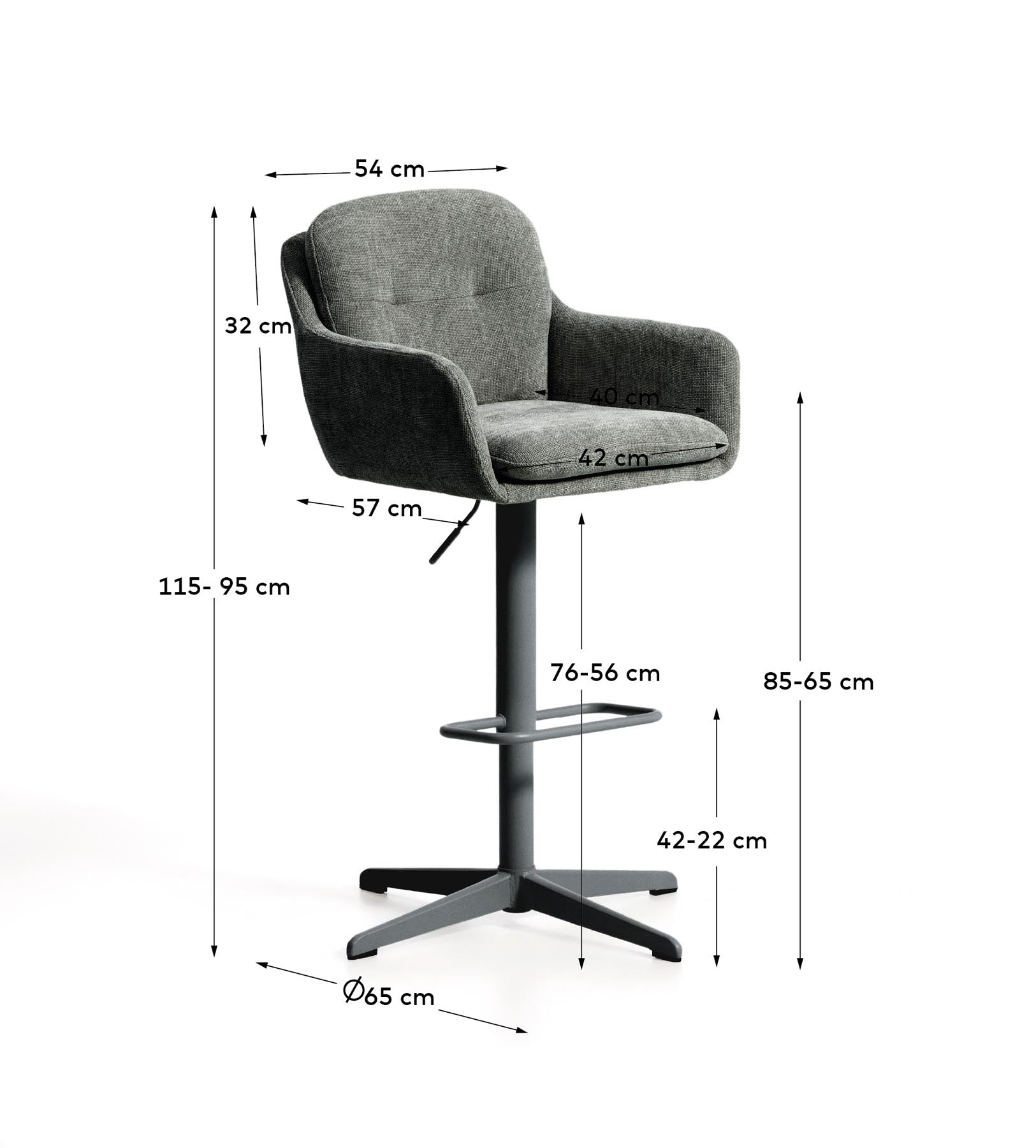 Drehhocker Lexa mit grüner Chenille und Stahlbeinen mit grünem Finish in Grün präsentiert im Onlineshop von KAQTU Design AG. Barhocker ist von Kave Home