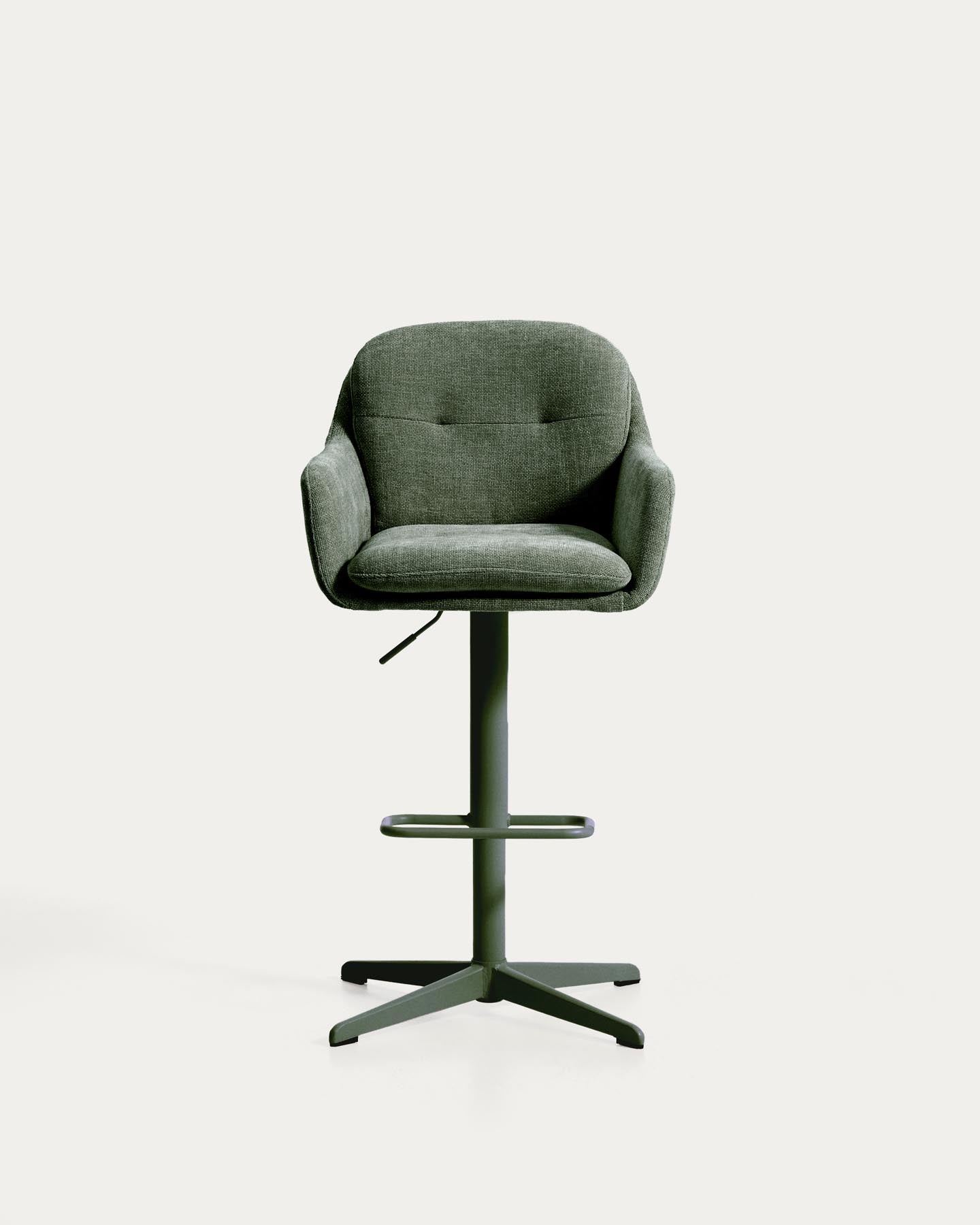 Drehhocker Lexa mit grüner Chenille und Stahlbeinen mit grünem Finish in Grün präsentiert im Onlineshop von KAQTU Design AG. Barhocker ist von Kave Home