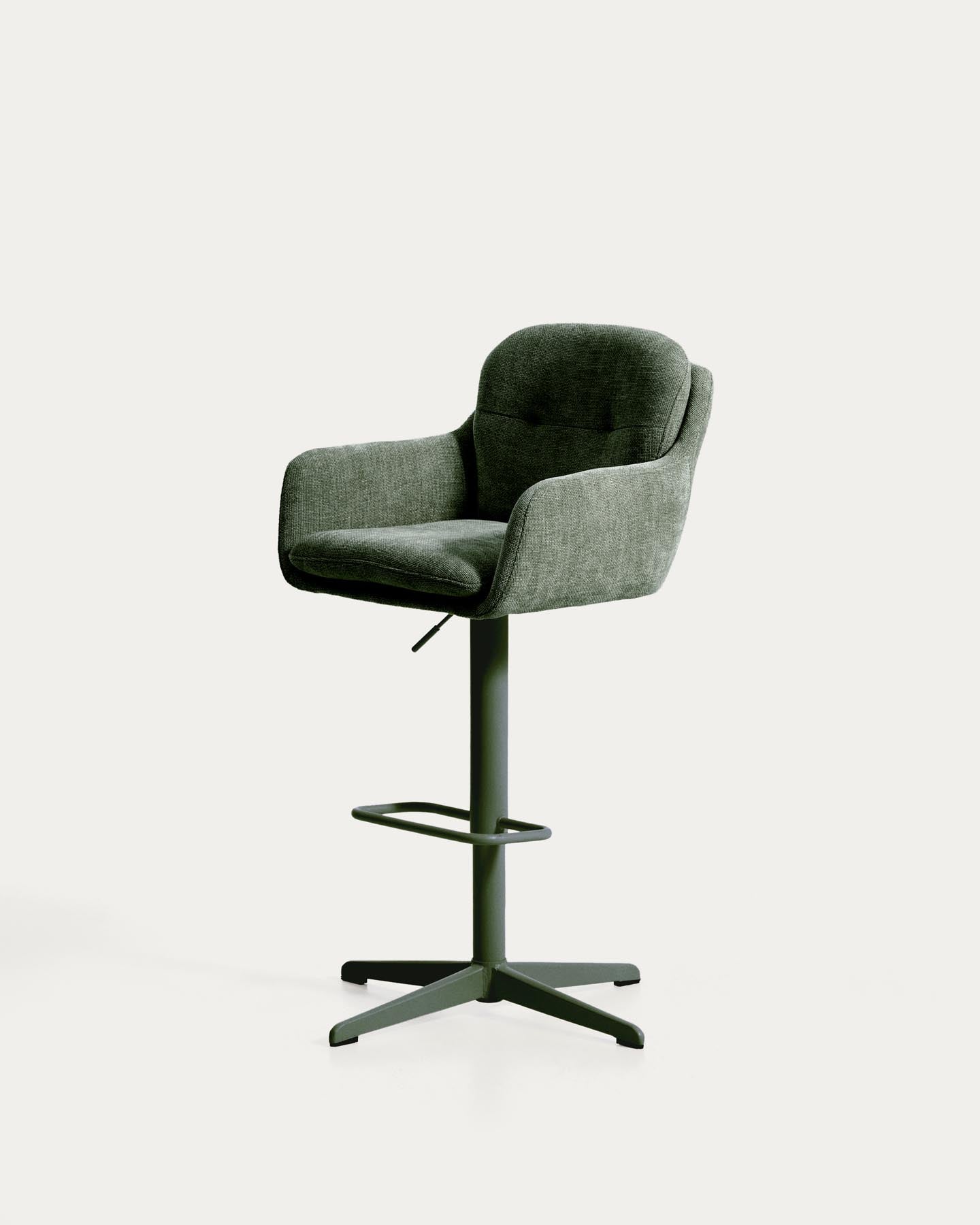 Drehhocker Lexa mit grüner Chenille und Stahlbeinen mit grünem Finish in Grün präsentiert im Onlineshop von KAQTU Design AG. Barhocker ist von Kave Home