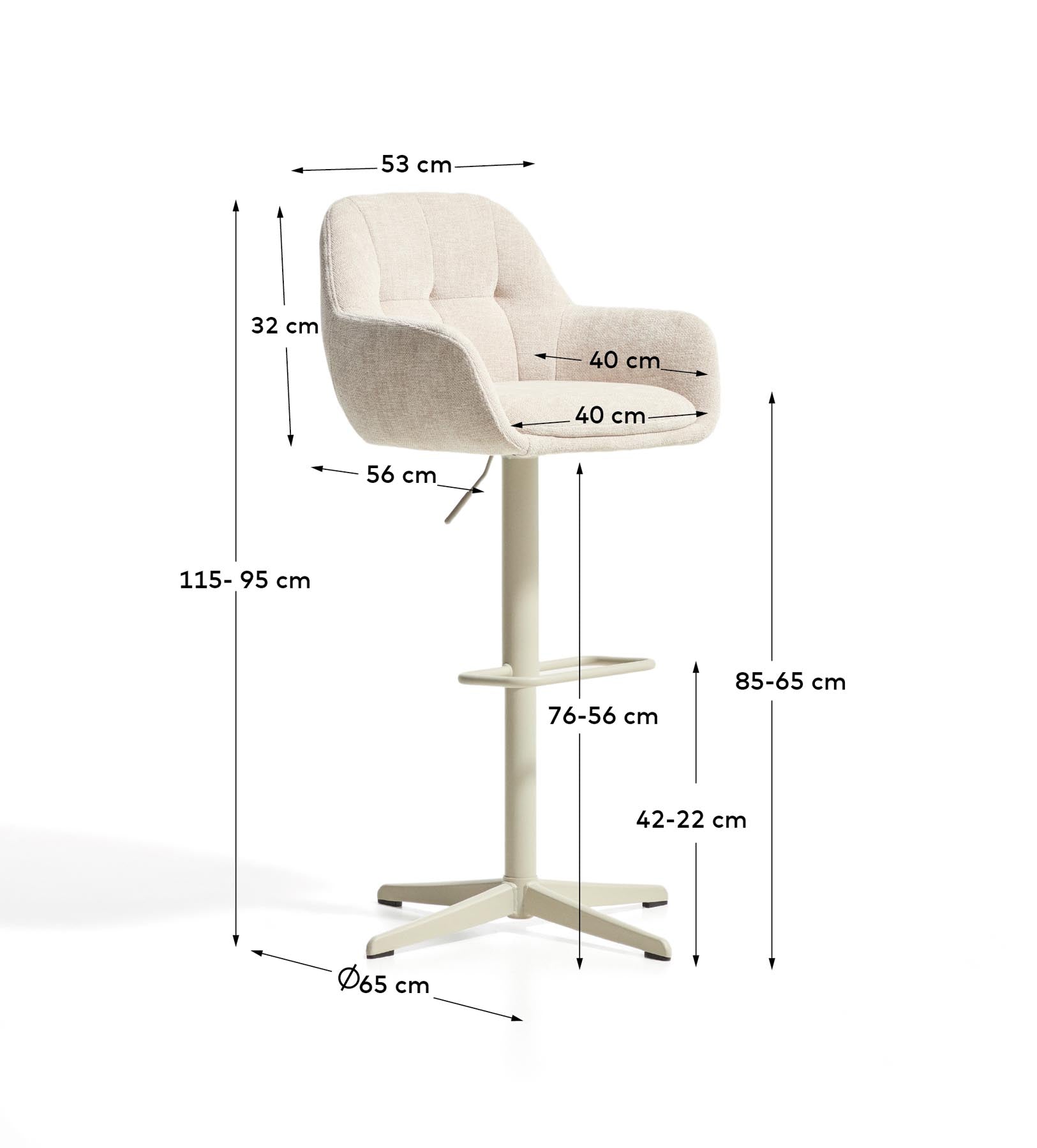 Drehhocker Dorina mit beiger Chenille und Stahlbeinen mit beigem Finish in Beige präsentiert im Onlineshop von KAQTU Design AG. Barhocker ist von Kave Home