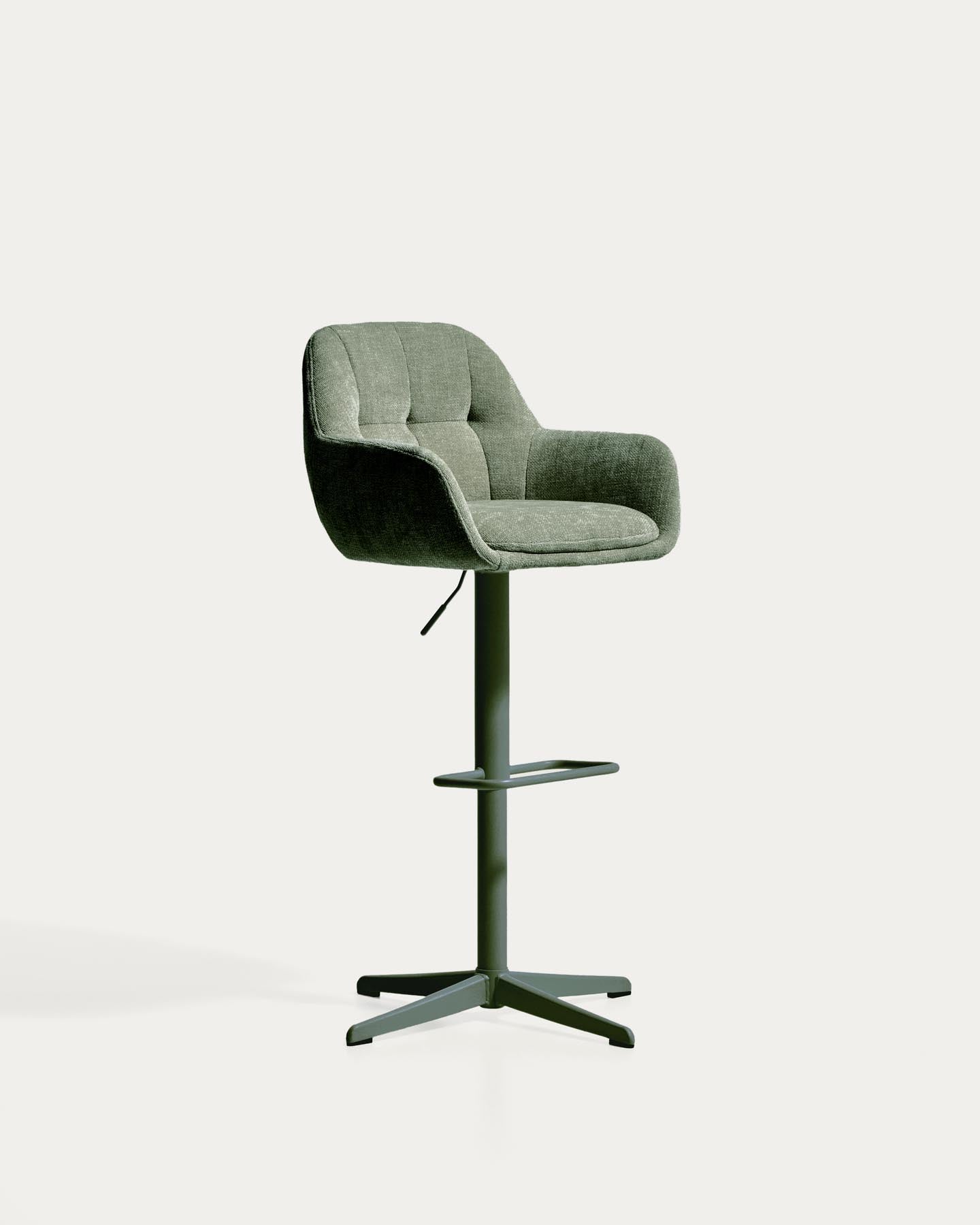 Drehhocker Dorina mit grüner Chenille und Stahlbeinen mit grünem Finish in Grün präsentiert im Onlineshop von KAQTU Design AG. Barhocker ist von Kave Home