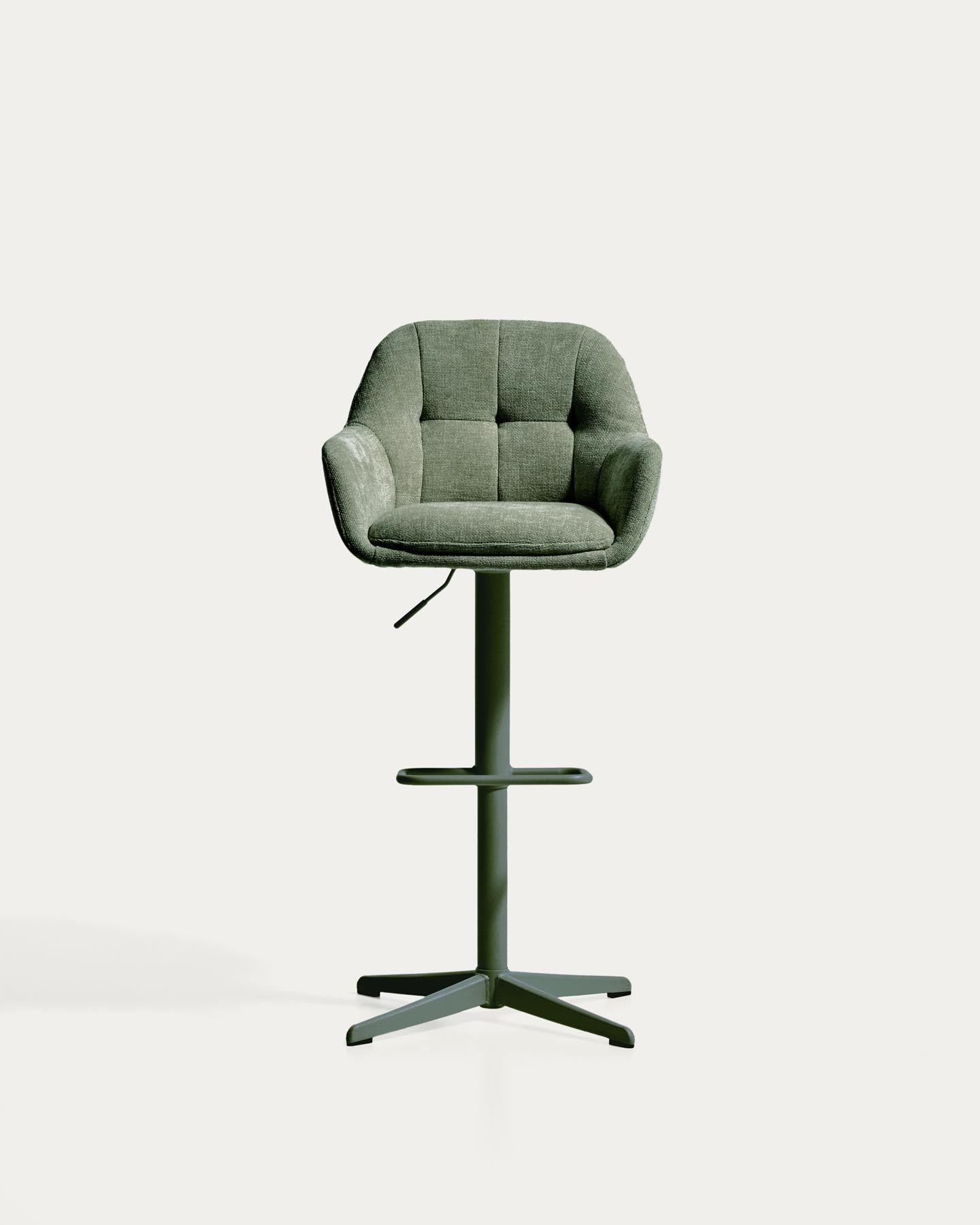 Drehhocker Dorina mit grüner Chenille und Stahlbeinen mit grünem Finish in Grün präsentiert im Onlineshop von KAQTU Design AG. Barhocker ist von Kave Home