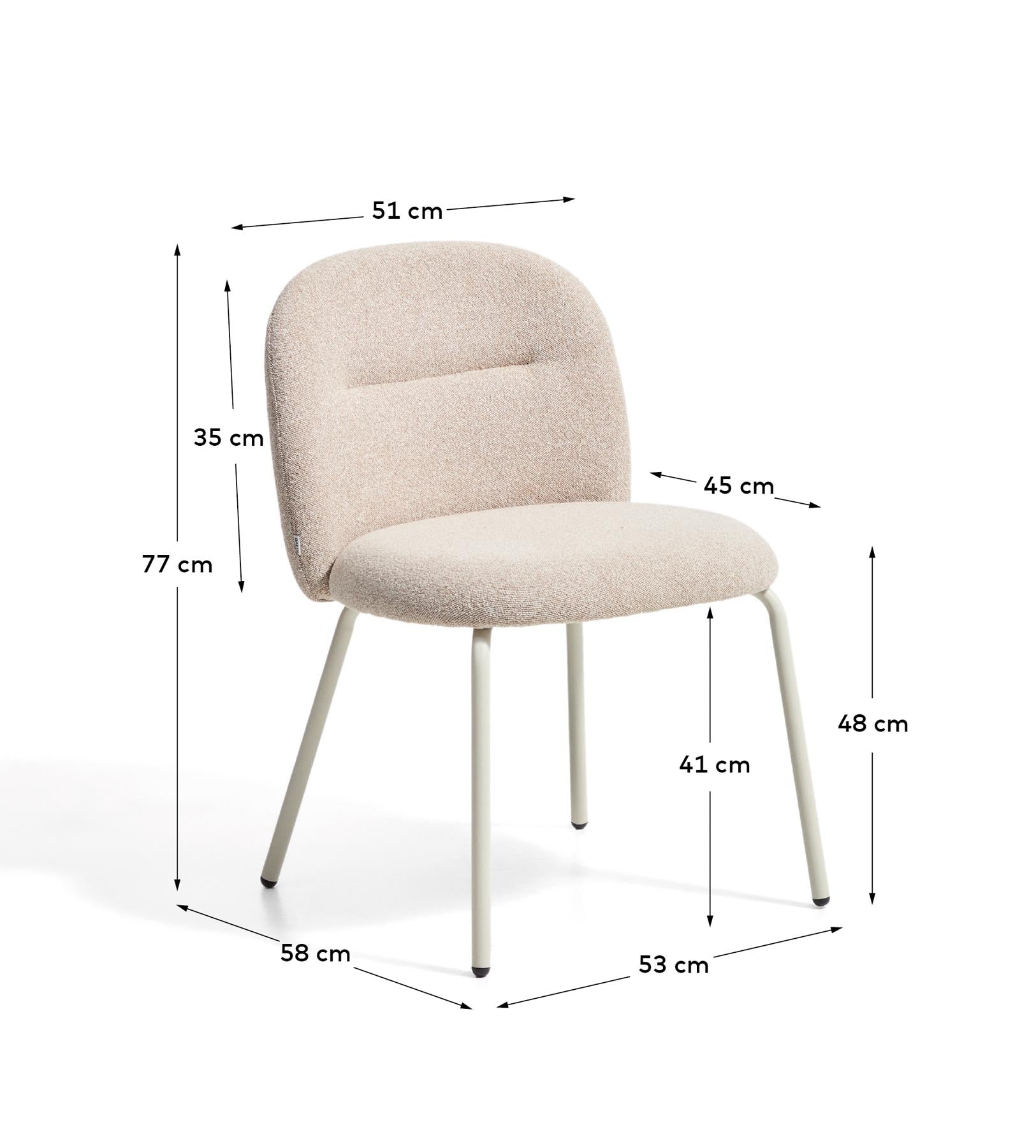 Stuhl Arino mit beiger Chenille und beigen Metallbeinen FSC 100%  in Beige präsentiert im Onlineshop von KAQTU Design AG. Stuhl ist von Kave Home
