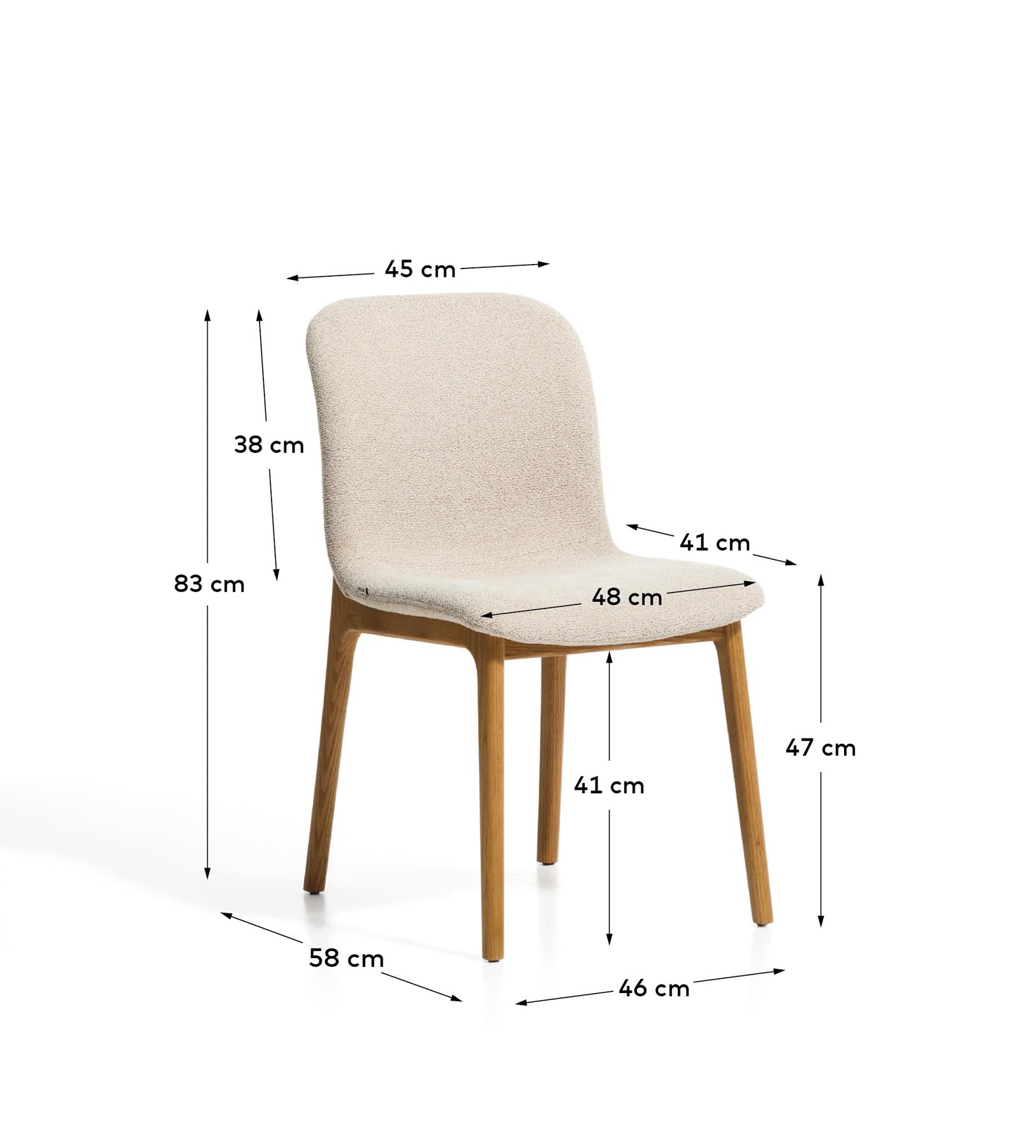 Stuhl Elnor aus beiger Chenille und Beinen aus massivem Eichenholz mit Finish in natürlichem Farbton  in Beige präsentiert im Onlineshop von KAQTU Design AG. Stuhl ist von Kave Home