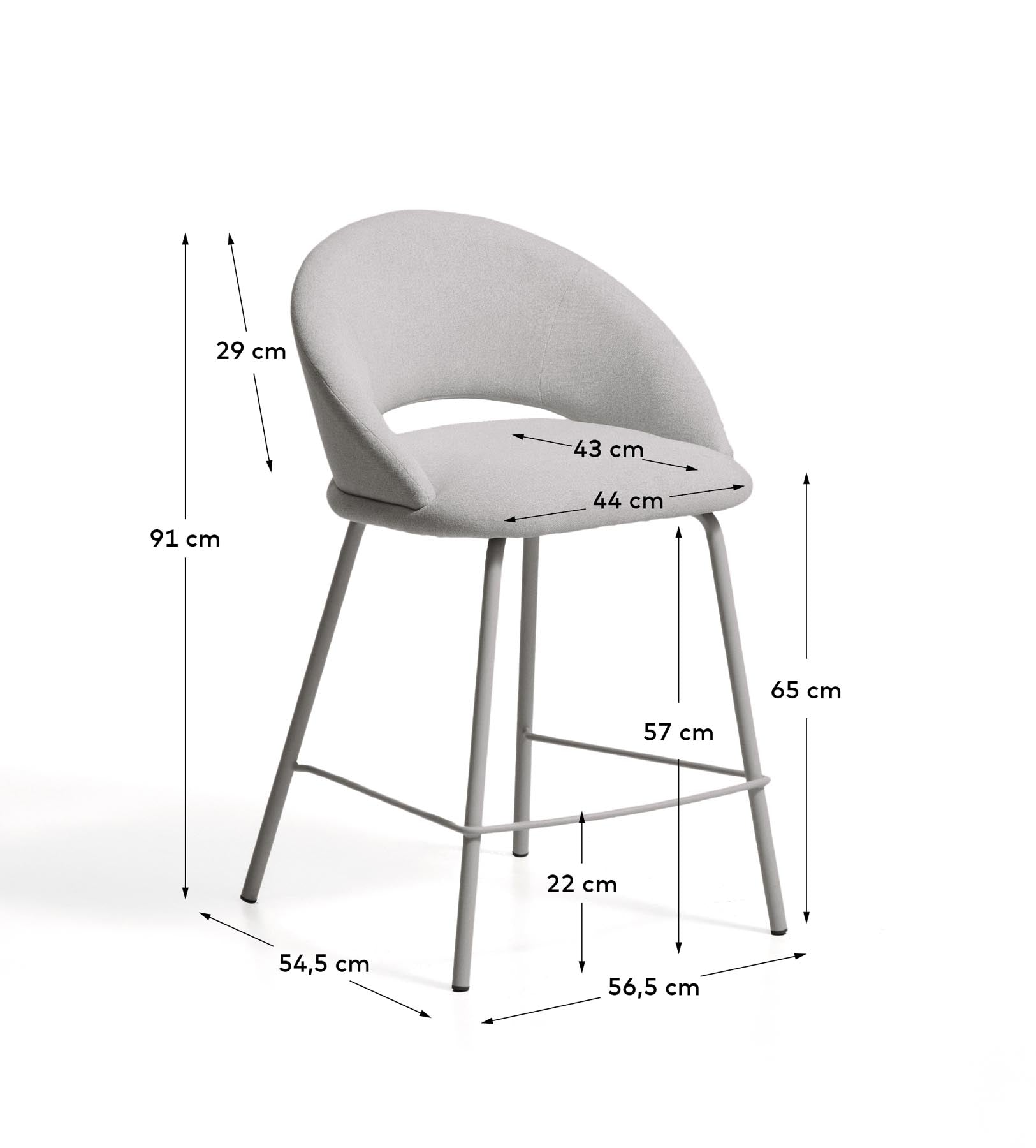 Hocker Bonali mit grauer Chenille und Beinen aus grauem Metall, FSC Mix Credit, 65 cm in Grau präsentiert im Onlineshop von KAQTU Design AG. Barhocker ist von Kave Home
