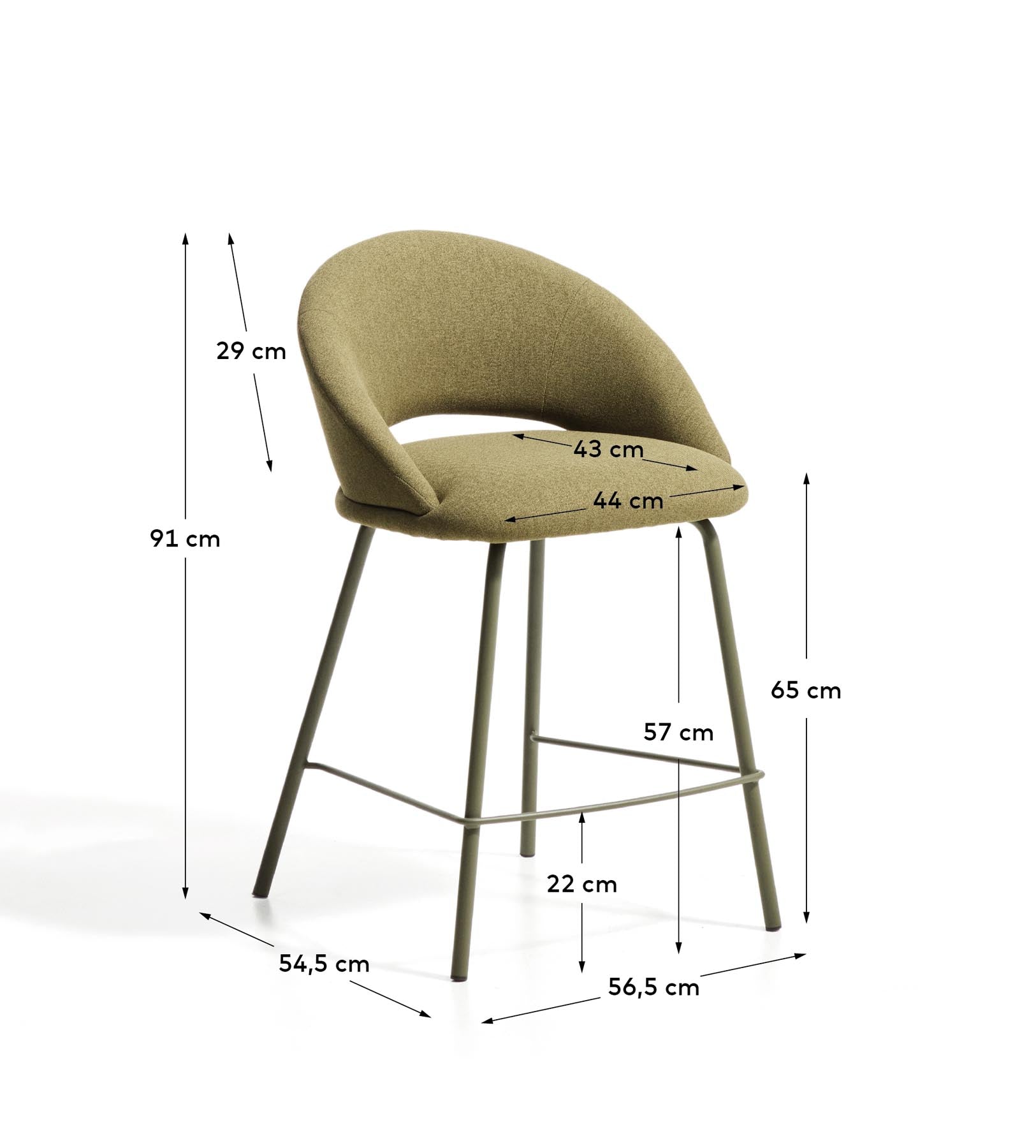 Hocker Bonali mit grüner Chenille und grünen Metallbeinen, FSC Mix Credit, 65 cm in Grün präsentiert im Onlineshop von KAQTU Design AG. Barhocker ist von Kave Home