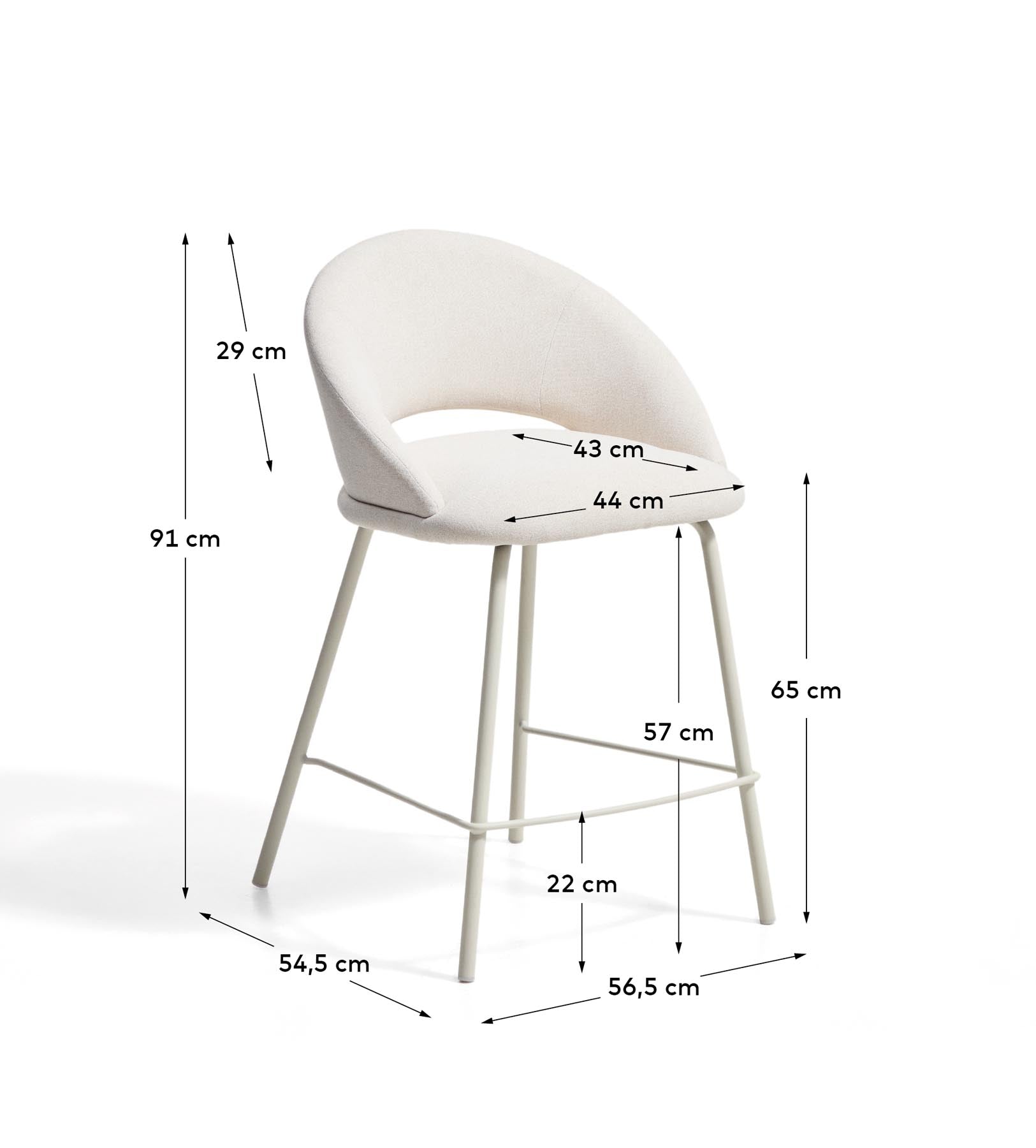 Hocker Bonali mit beiger Chenille und beigen Metallbeinen, FSC Mix Credit, 65 cm in Beige präsentiert im Onlineshop von KAQTU Design AG. Barhocker ist von Kave Home