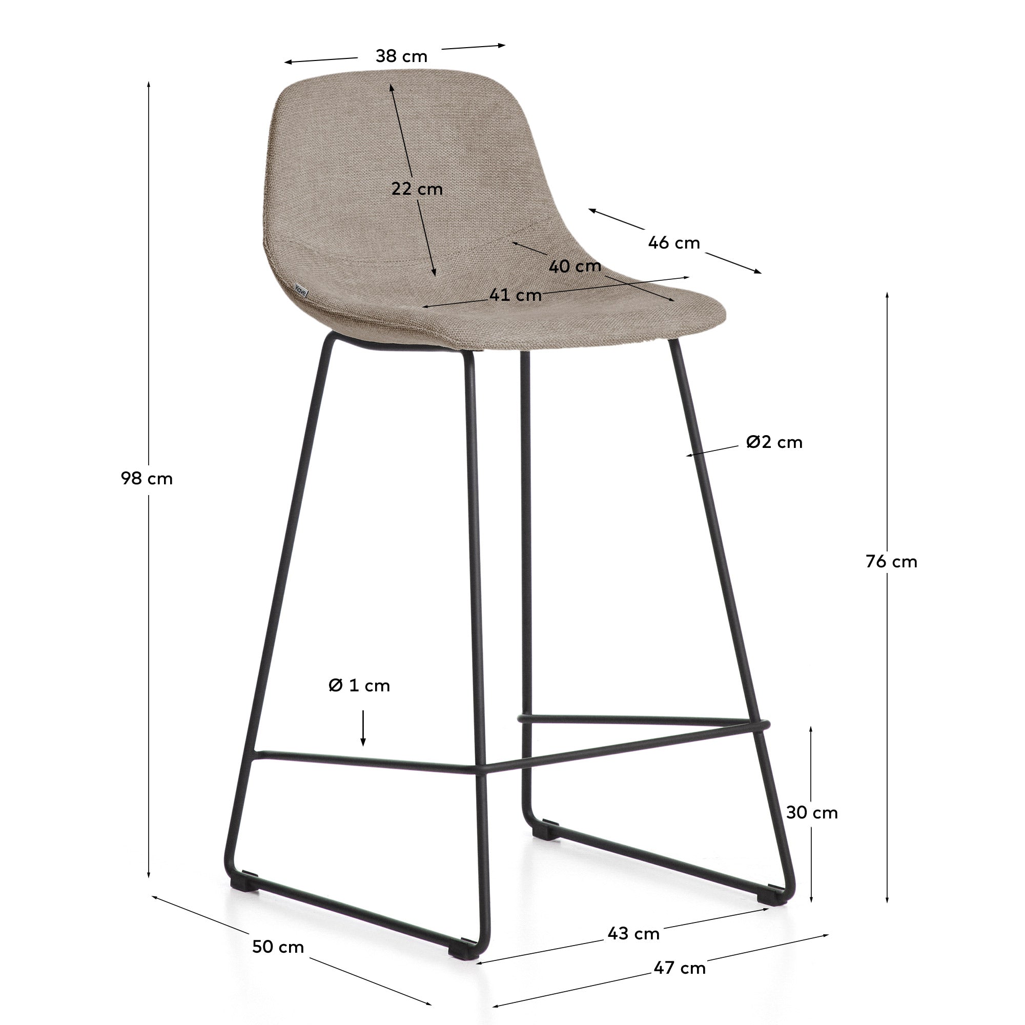 Hocker Zahara mit brauner Chenille und Stahlbeinen mit schwarzem Finish, 76 cm, FSC 100 % in Braun präsentiert im Onlineshop von KAQTU Design AG. Barhocker ist von Kave Home