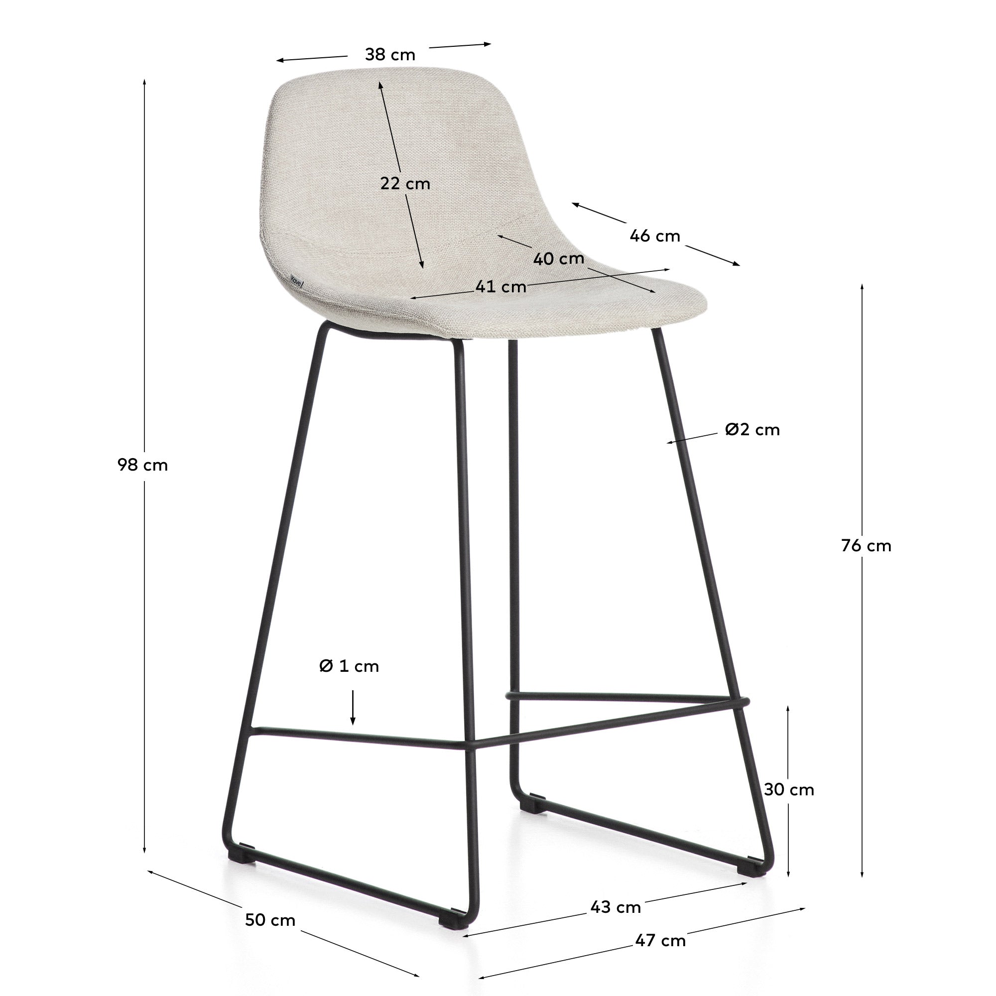 Hocker Zahara mit beiger Chenille und Stahlbeinen mit schwarzem Finish, 76 cm, FSC 100 % in Beige präsentiert im Onlineshop von KAQTU Design AG. Barhocker ist von Kave Home