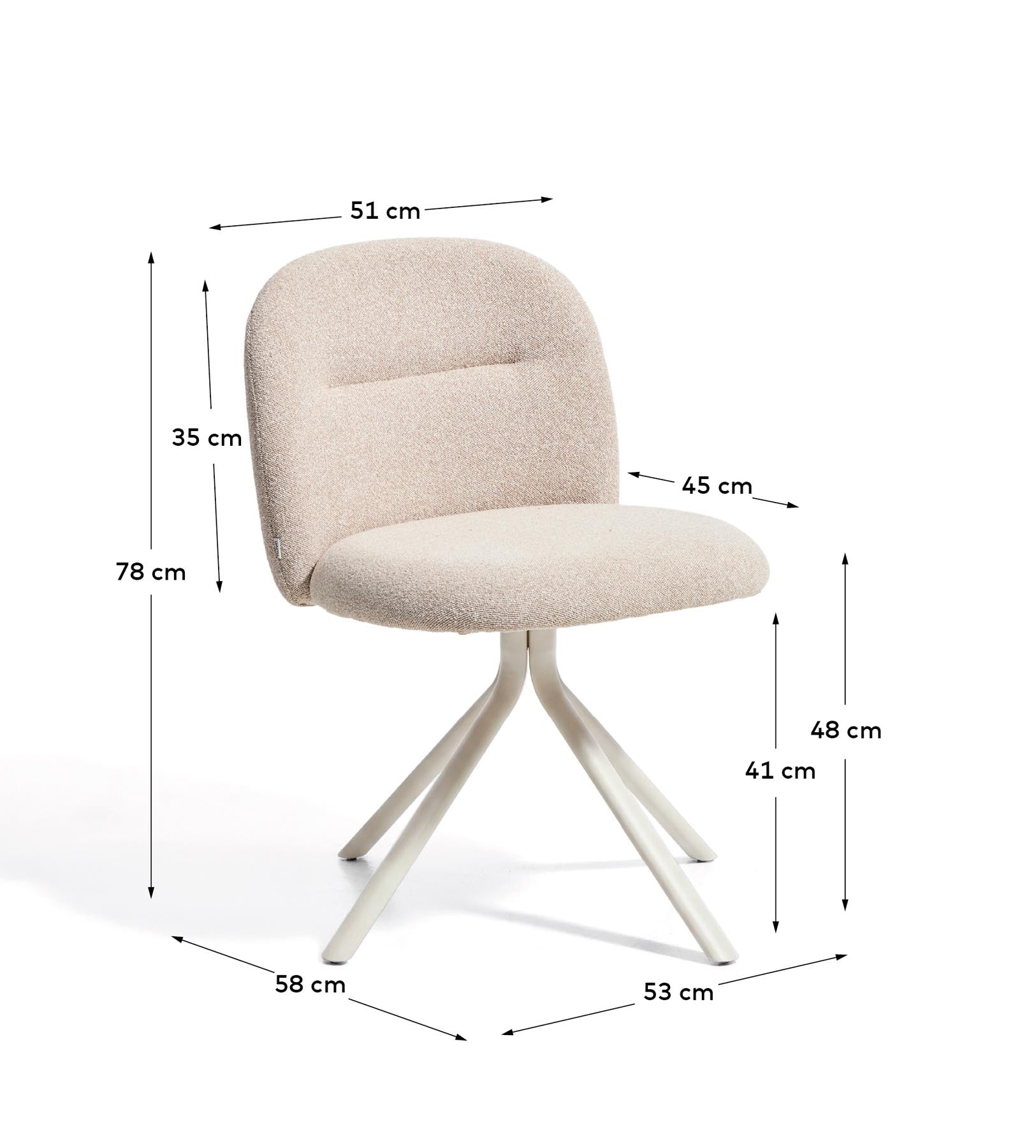 Drehstuhl Arino mit beiger Chenille und beigen Metallbeinen FSC 100% in Beige präsentiert im Onlineshop von KAQTU Design AG. Drehstuhl ist von Kave Home