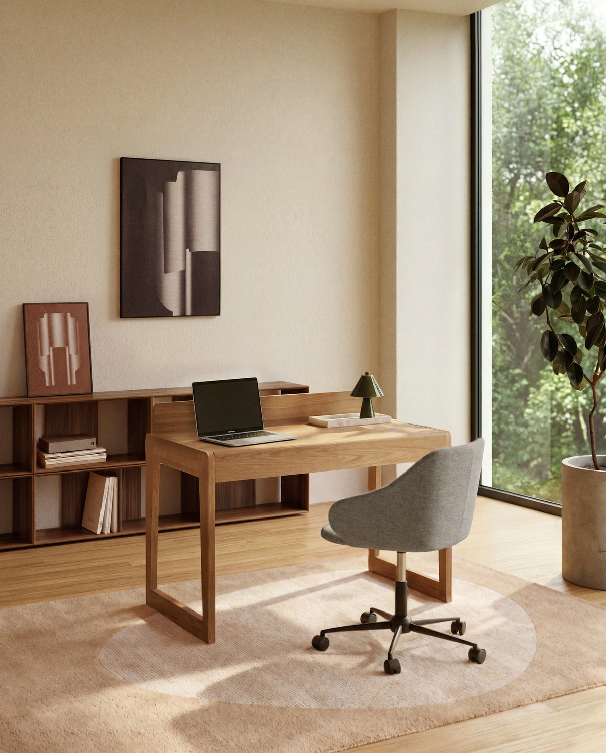 Schreibtischstuhl Einara in grauer Chenille mit schwarzen Stahlbeinen in Grau präsentiert im Onlineshop von KAQTU Design AG. Bürostuhl ist von Kave Home