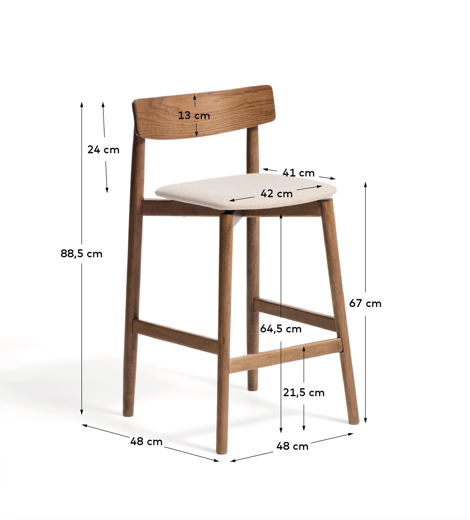 Hocker Evera mit Rückenlehne aus Eichenfurnier mit Nussbaumfinish und brauner Chenille, 65 cm in Braun präsentiert im Onlineshop von KAQTU Design AG. Barhocker ist von Kave Home