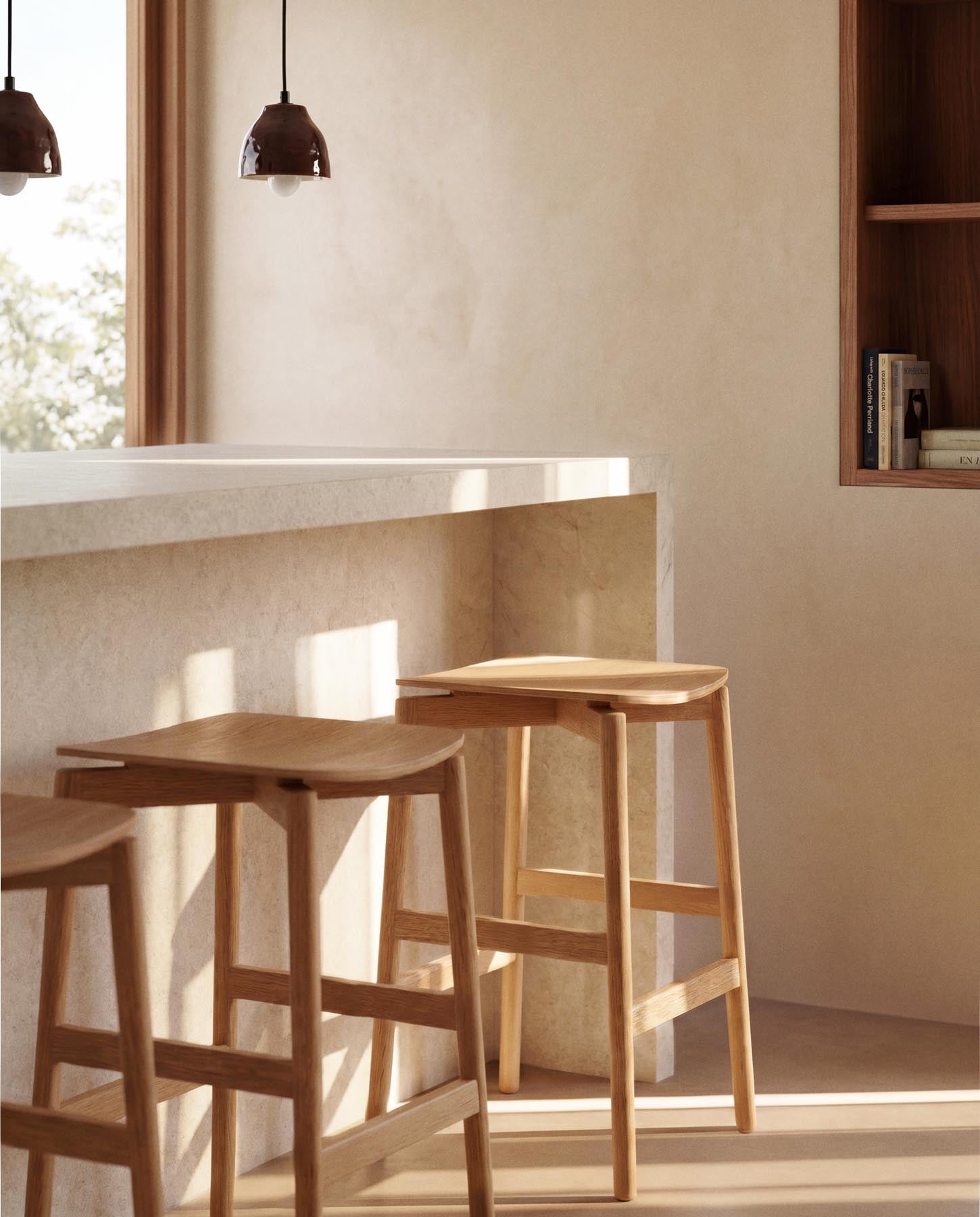 Hocker Evera aus Eichenfurnier mit naturfarbenem Finish, 65 cm  in Beige präsentiert im Onlineshop von KAQTU Design AG. Barhocker ist von Kave Home
