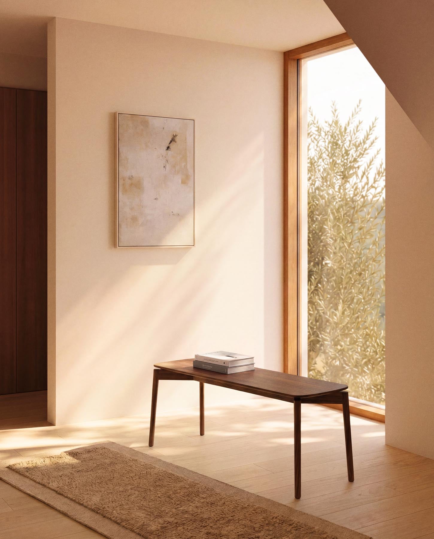 Bank Evera aus Eichenfurnier mit Nussbaumfinish, 122 cm in Braun präsentiert im Onlineshop von KAQTU Design AG. Sitzbank ist von Kave Home