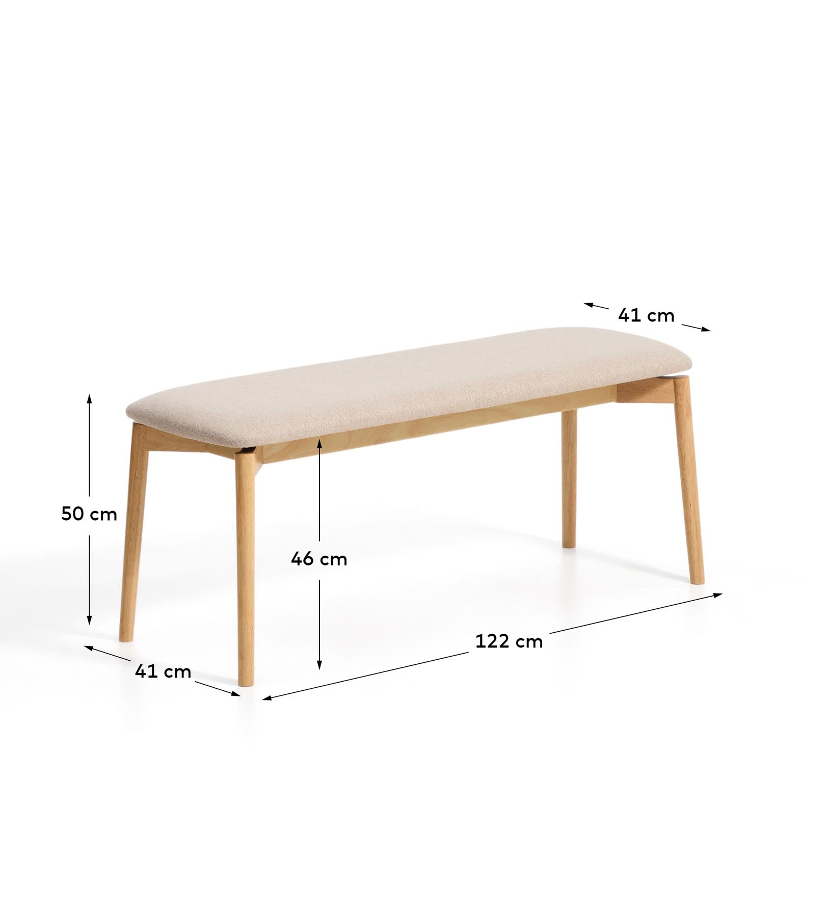 Bank Evera aus Eichenfurnier mit naturfarbenem Finish und beiger Chenille, 122 cm in Beige präsentiert im Onlineshop von KAQTU Design AG. Sitzbank ist von Kave Home