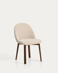 Meila chair with beige chenille and legs made of solid ash wood with a walnut finish