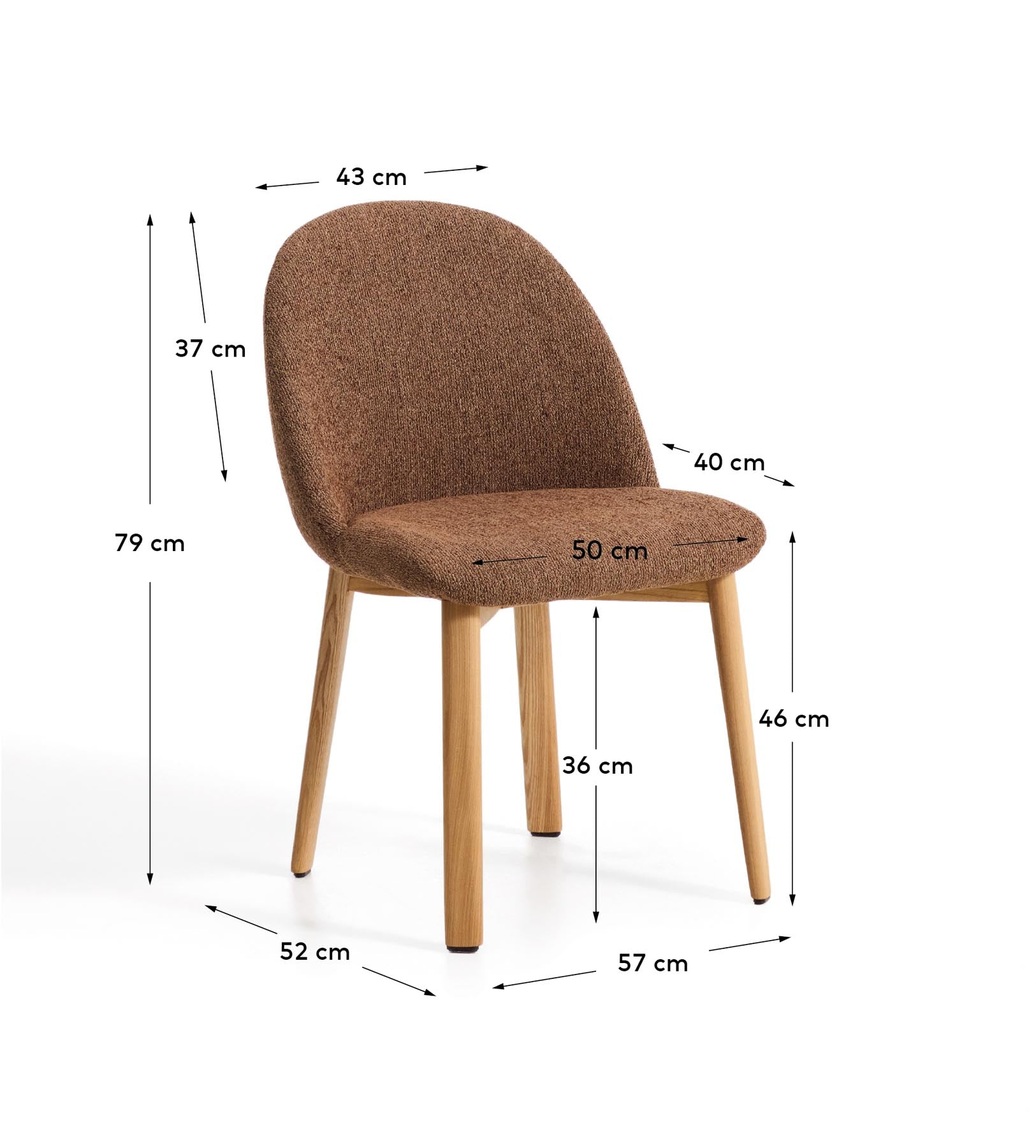 Stuhl Meila mit terrakottafarbener Chenille und Beinen aus massivem Eschenholz mit naturfarbenem Finish  in Terrakotta präsentiert im Onlineshop von KAQTU Design AG. Stuhl ist von Kave Home