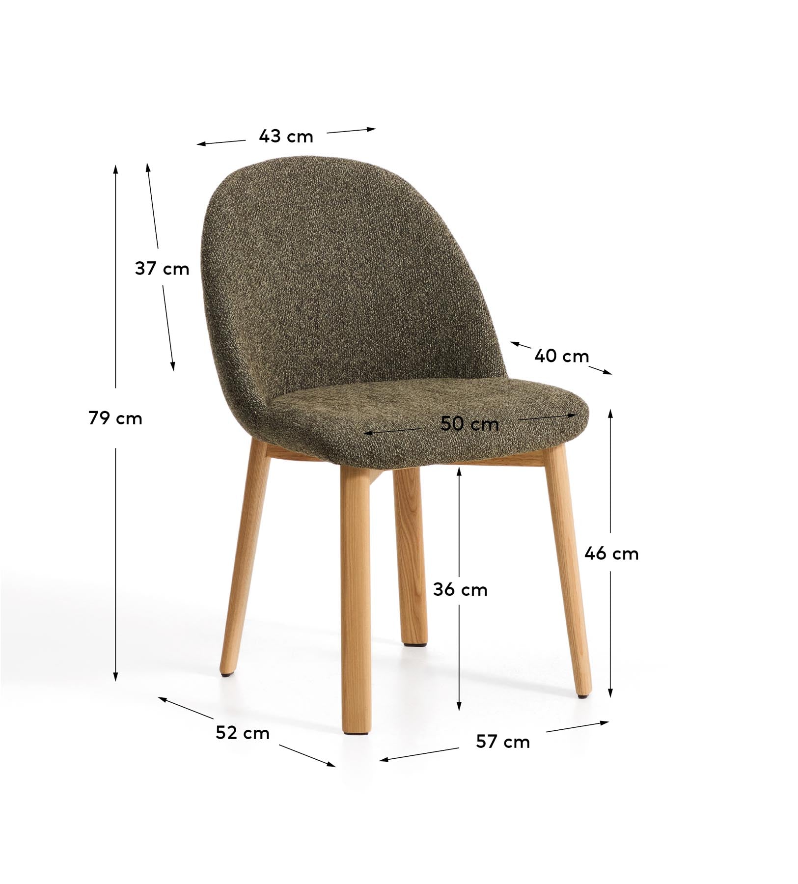 Stuhl Meila mit grüner Chenille und Beinen aus massivem Eschenholz mit naturfarbenem Finish  in Grün präsentiert im Onlineshop von KAQTU Design AG. Stuhl ist von Kave Home