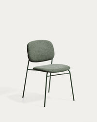 Sedia impilabile Meli con struttura in ciniglia verde e gambe in metallo verde, FSC Mix Credit