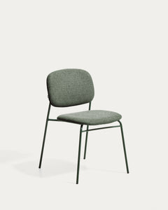 Sedia impilabile Meli con struttura in ciniglia verde e gambe in metallo verde, FSC Mix Credit