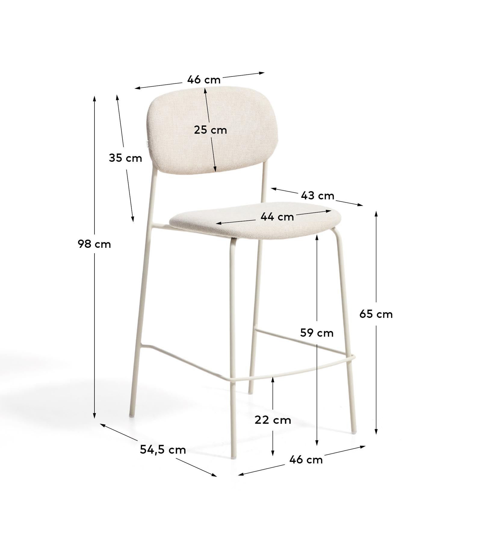 Stapelbarer Hocker Meli mit beiger Chenille und Beinen aus beigem Metall, FSC Mix Credit, 65 cm in Beige präsentiert im Onlineshop von KAQTU Design AG. Barhocker ist von Kave Home
