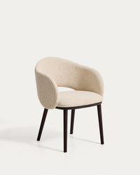 Maina chair in beige thick chenille with solid ash wood legs in ebony look, FSC Mix Credit