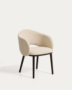 Maina chair in beige thick chenille with solid ash wood legs in ebony look, FSC Mix Credit