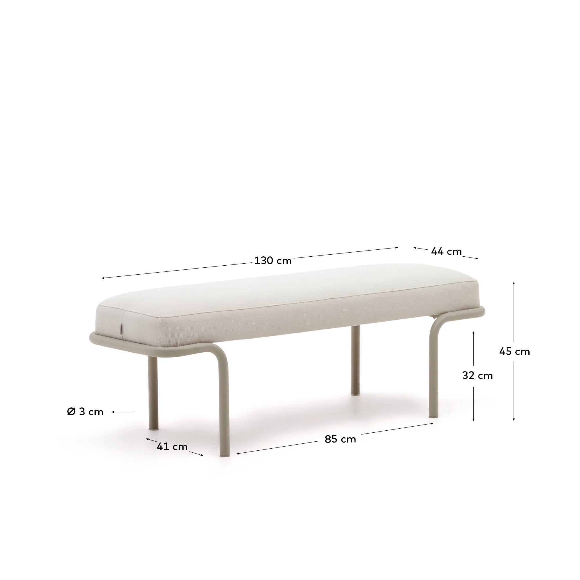 Elegante Compo Polsterbank aus beigem Chenille mit grauem Metallgestell, ideal für Flur, Schlafzimmer oder Wohnzimmer – stilvoll und funktional.