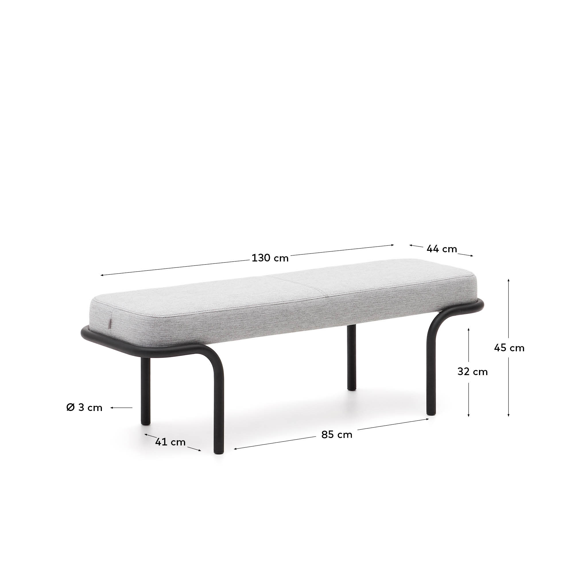 Stilvolle graue Polsterbank mit robustem schwarzem Metallgestell. Perfekt für Flur, Wohnzimmer oder Schlafzimmer. Funktional und vielseitig.