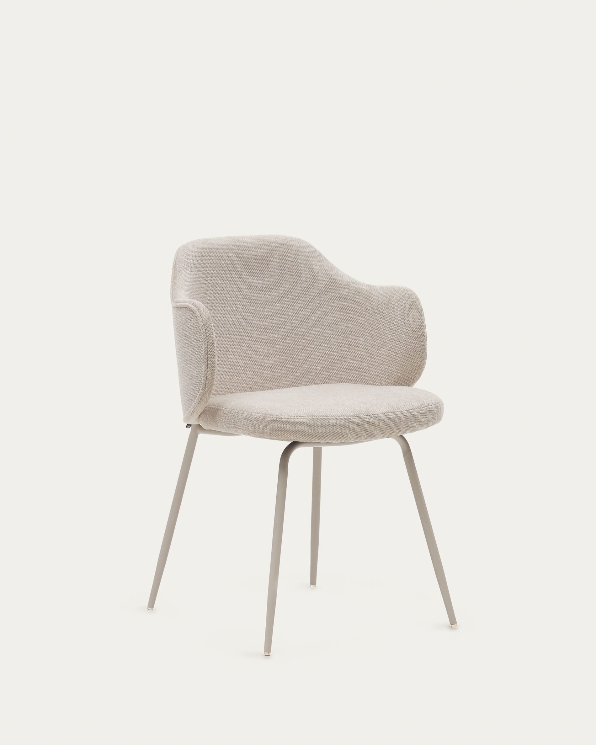 3D-Modell des Yunia Stuhls: Beiger Polsterstuhl mit Stahlbeinen, 56x56x81cm, ideal für Esszimmer, AR-kompatibel.