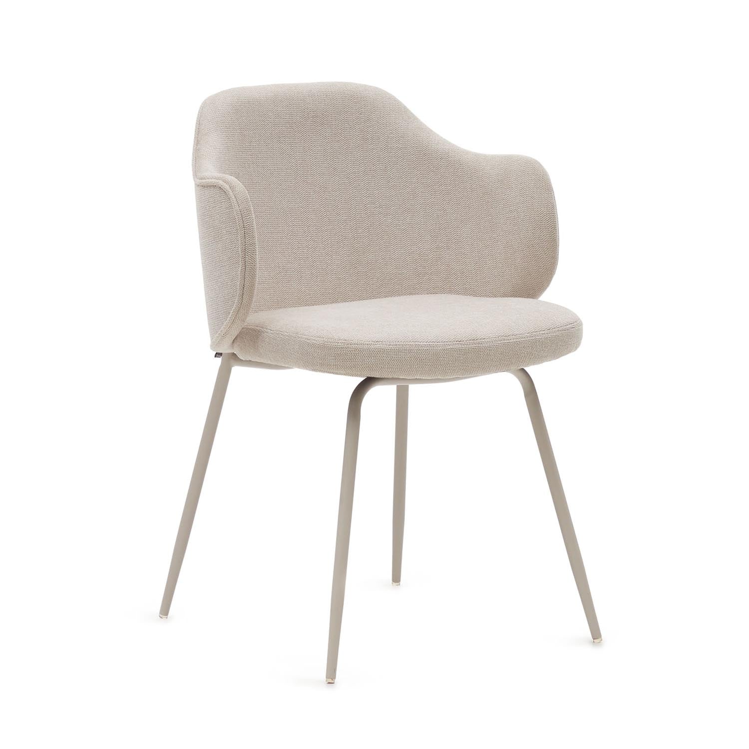 Yunia Stuhl: Beiger Polsterstuhl mit Stahlrahmen, ideal für Esszimmer. Komfort und Stil vereint. Masse: 56x56x81cm.