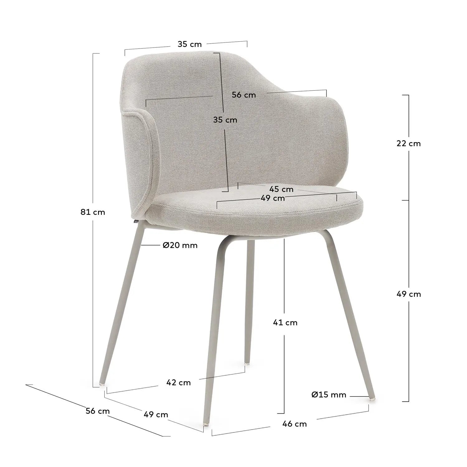 Yunia Stuhl Beige: Modernes Design mit beigen Stahlbeinen von Kave Home.