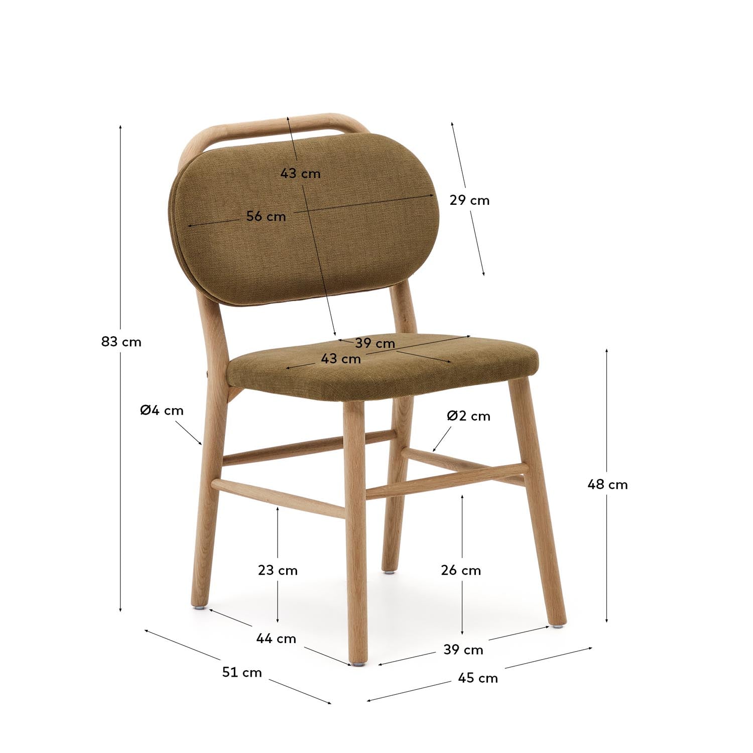 Entdecken Sie den Helda Stuhl von Kave Home: Stilvolles Design aus grünem Chenille und robustem Eichenholz für Ihr modernes Esszimmer.