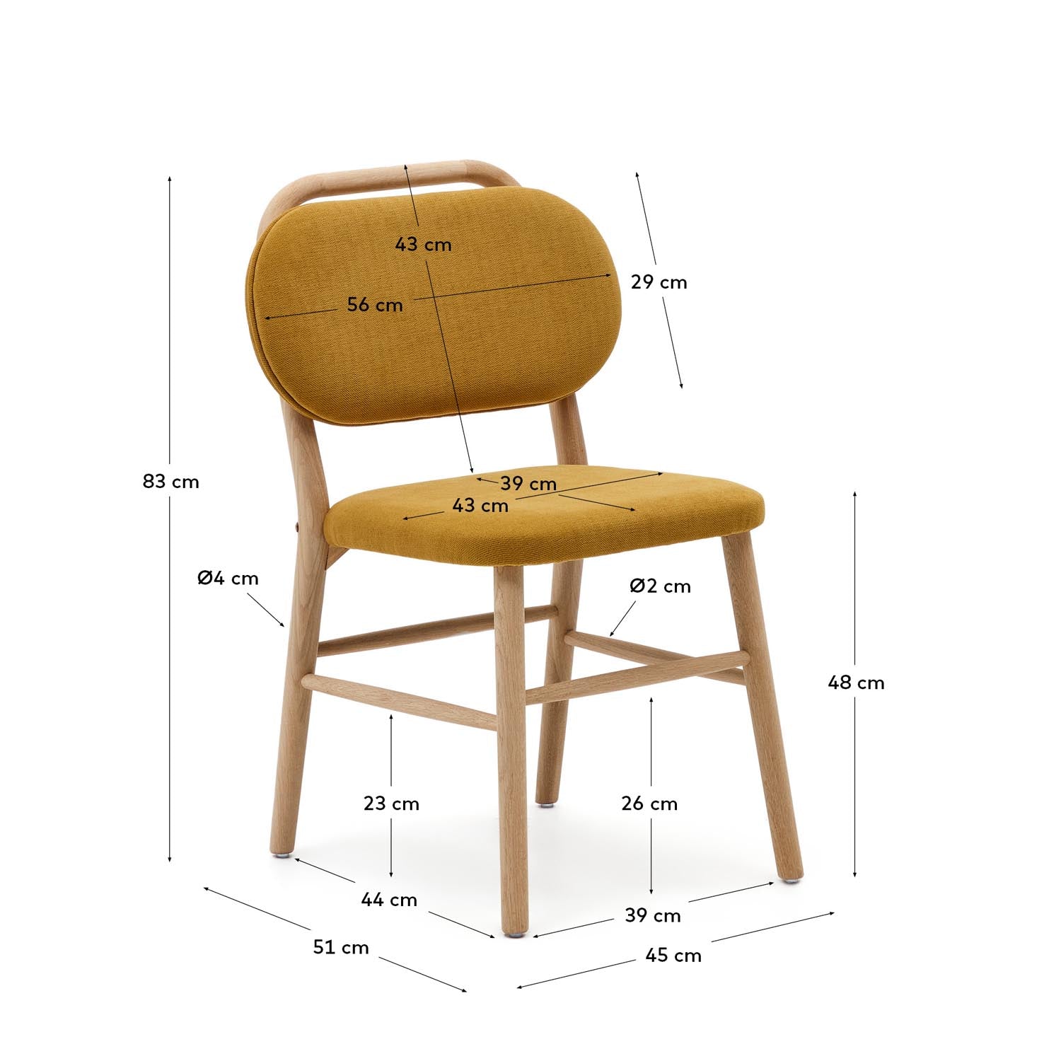 Helda Stuhl aus senfgelber Chenille und massivem Eichenholz FSC Mix Credit in Senfgelb, Natur präsentiert im Onlineshop von KAQTU Design AG. Stuhl ist von Kave Home