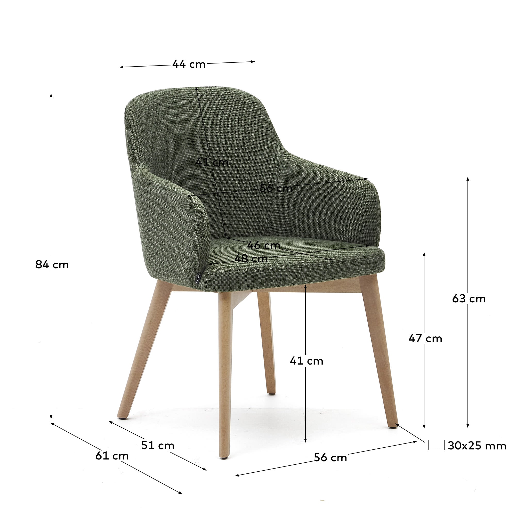 Nelida Stuhl: Stilvoller grüner Chenillebezug, massives Buchenholz mit natürlichem Finish, FSC-zertifiziert, nachhaltig und modern.